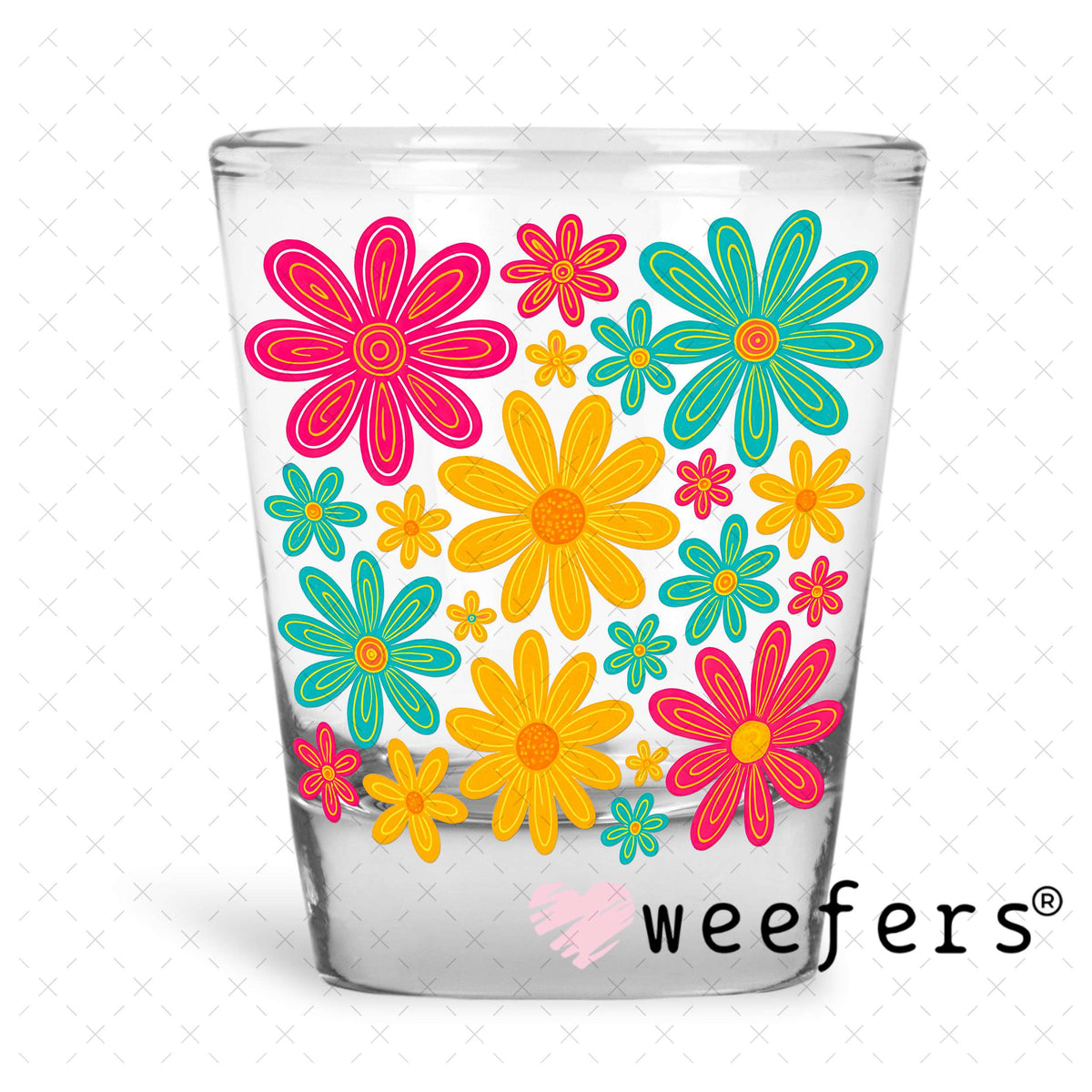 Colorful Daisy Flowers UV DTF Decal Shot Glass Heavy Base Weefers
