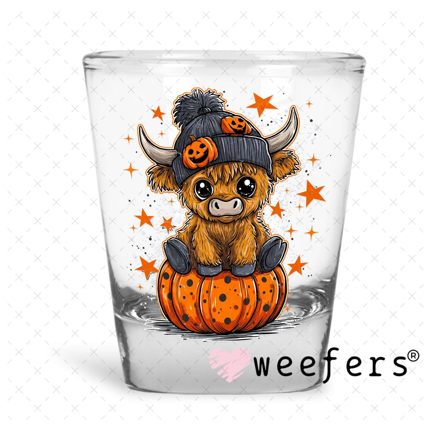 Halloween Highlander Cow UV DTF Decal Shot Glass Heavy Base Weefers