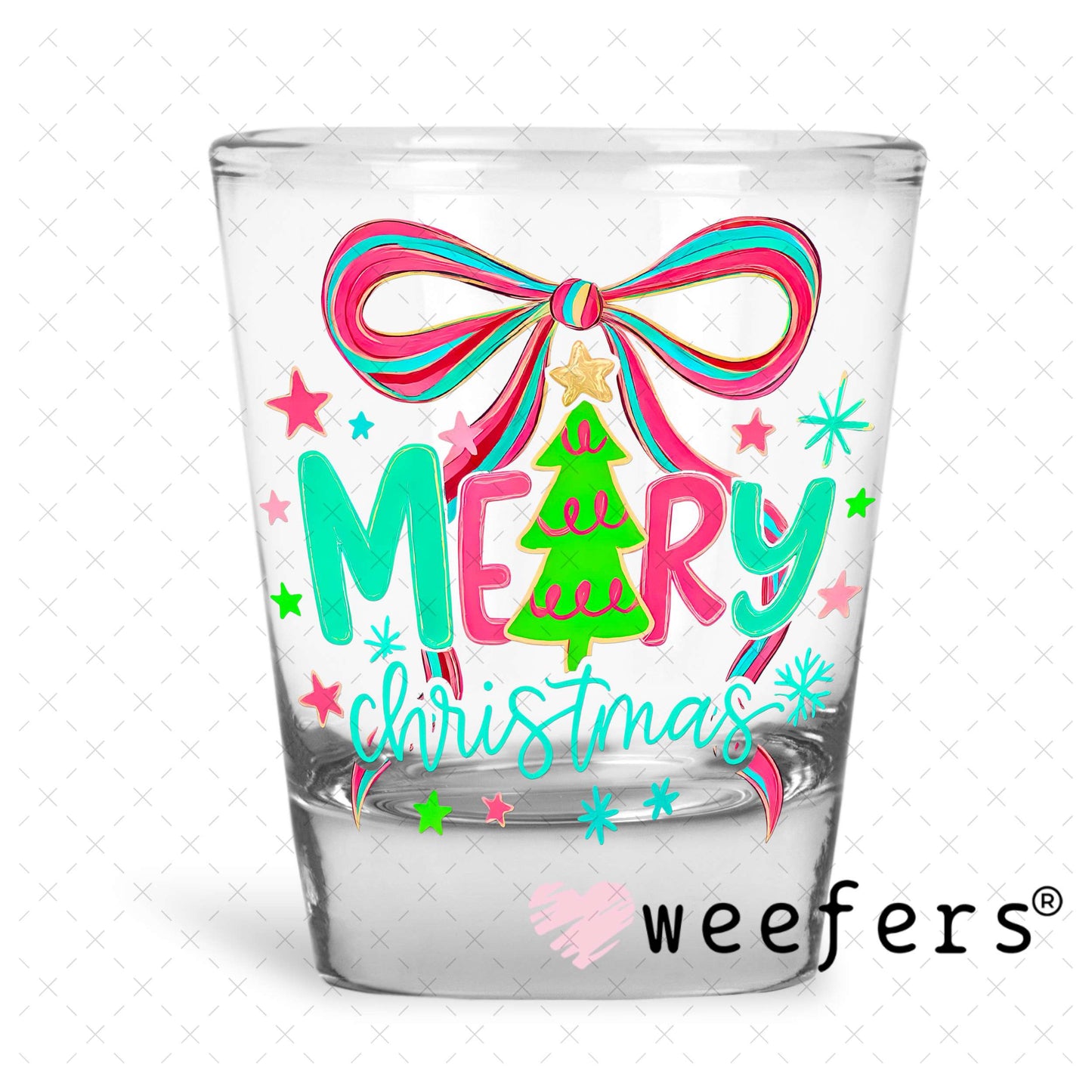 Merry Christmas UV DTF Decal Shot Glass Heavy Base Weefers