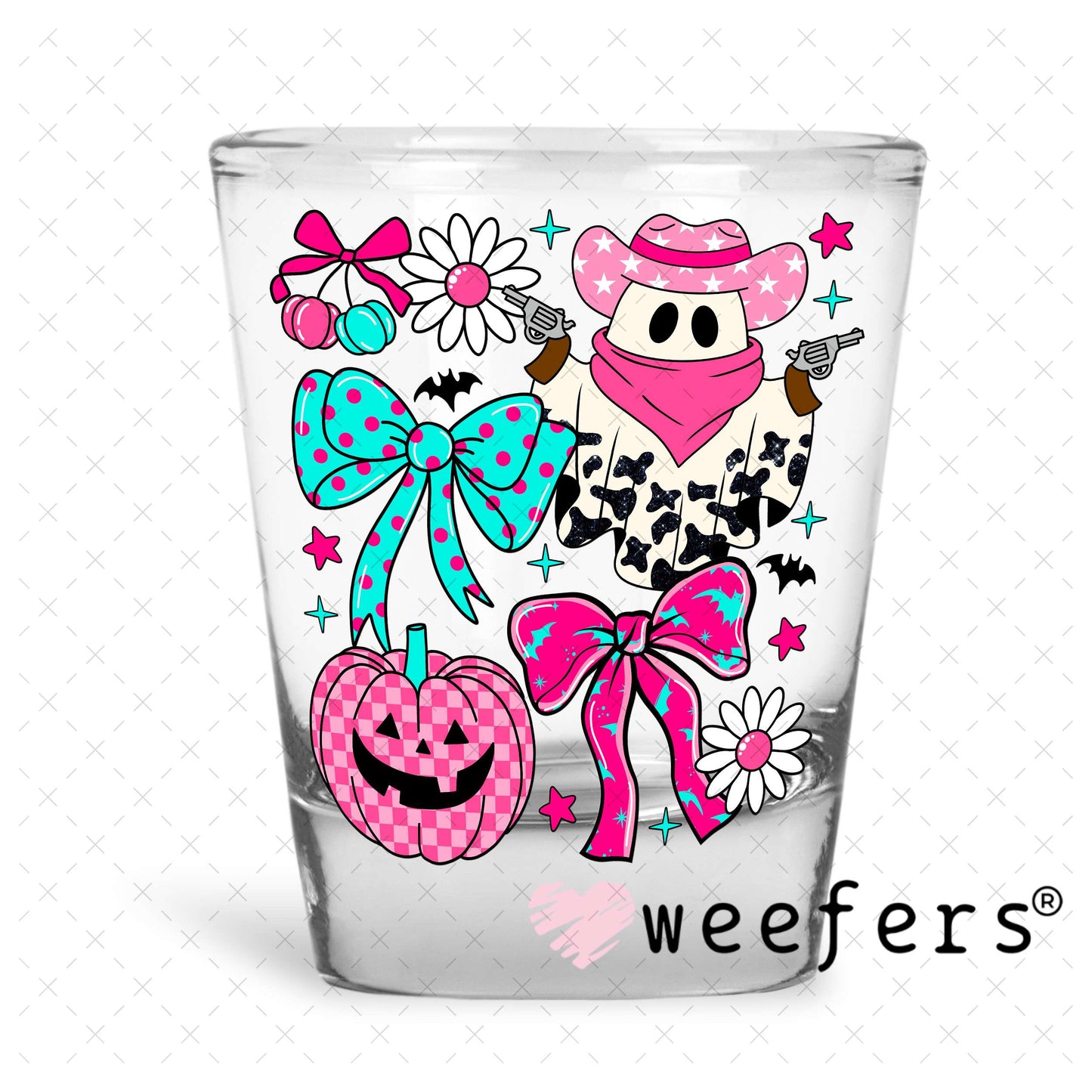Cowprint Ghostie UV DTF Decal Shot Glass Heavy Base Weefers
