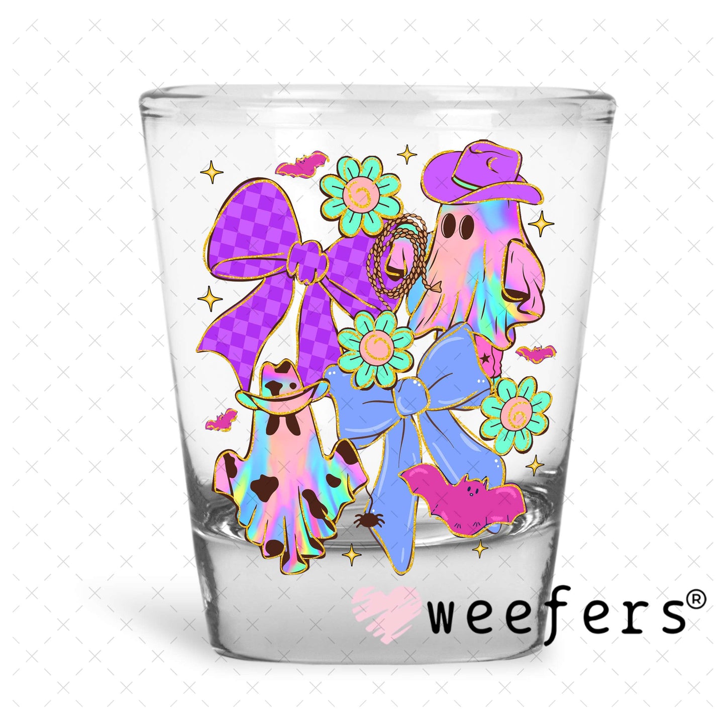 Cowboy Ghost Purple and Violet UV DTF Decal Shot Glass Heavy Base Weefers