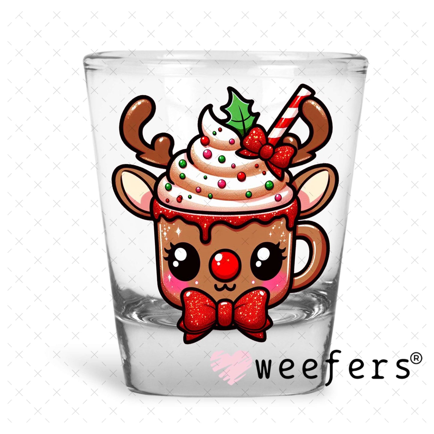 Hot Cocoa Christmas Reindeer UV DTF Decal Shot Glass Heavy Base Weefers