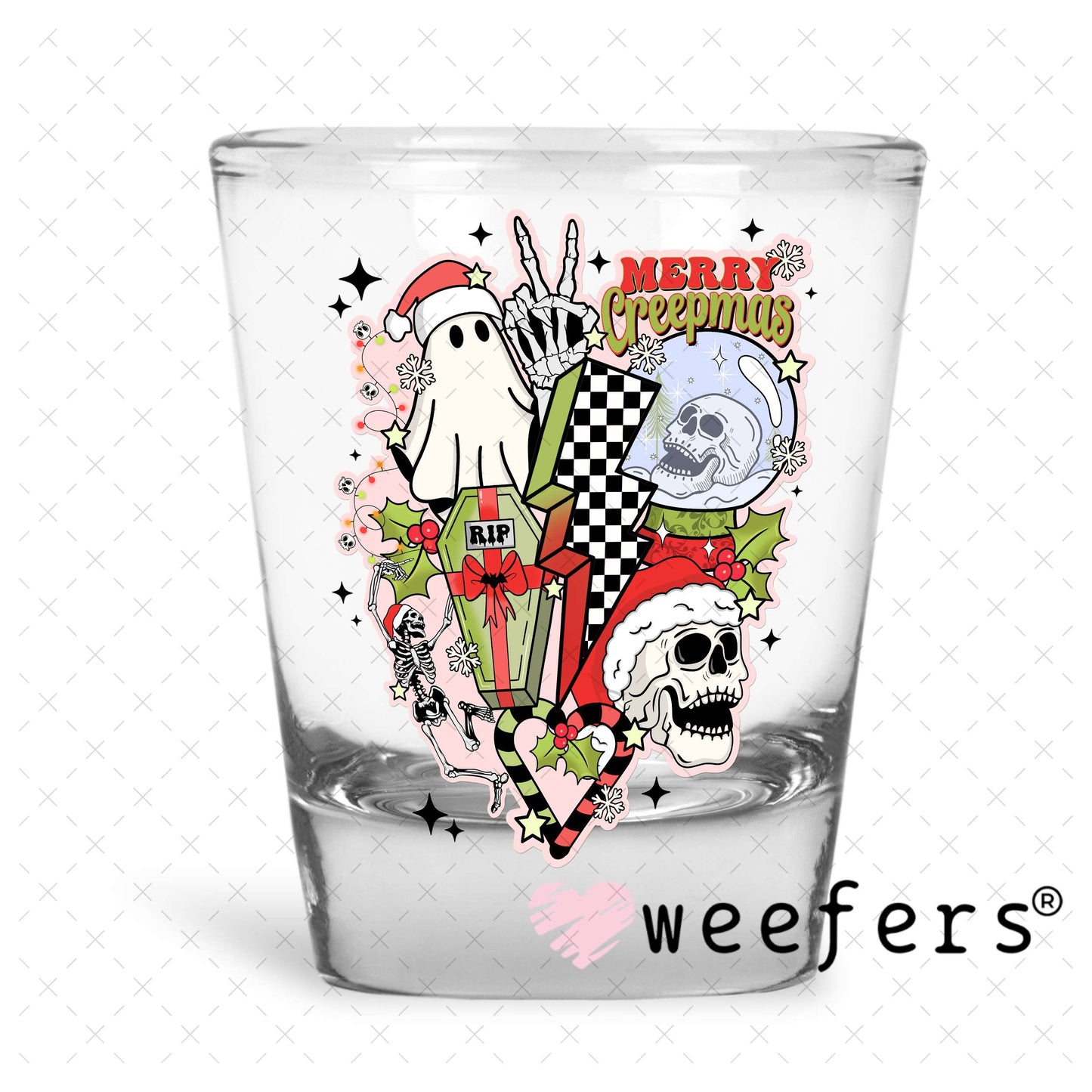 Retro Christmas Ghouls UV DTF Decal Shot Glass Heavy Base Weefers