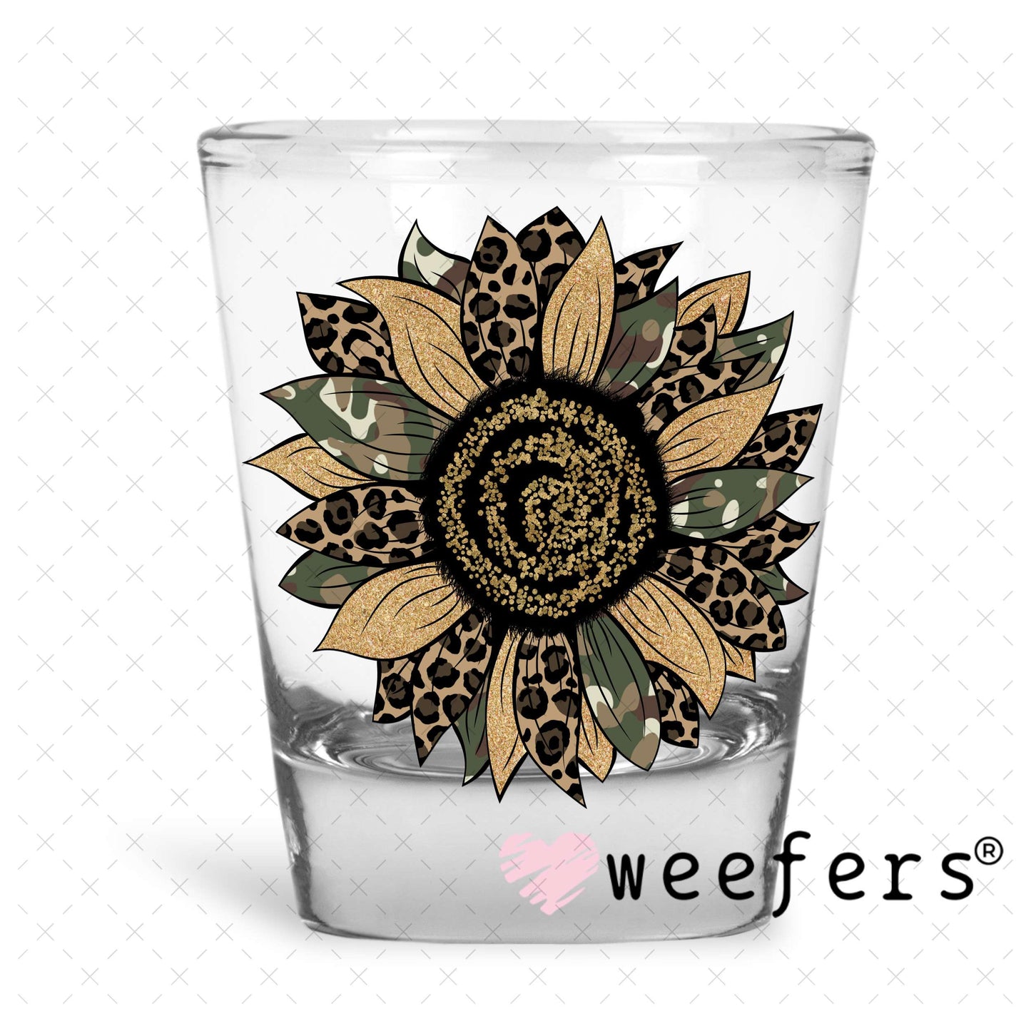 Camo Sunflower UV DTF Decal Shot Glass Heavy Base Weefers