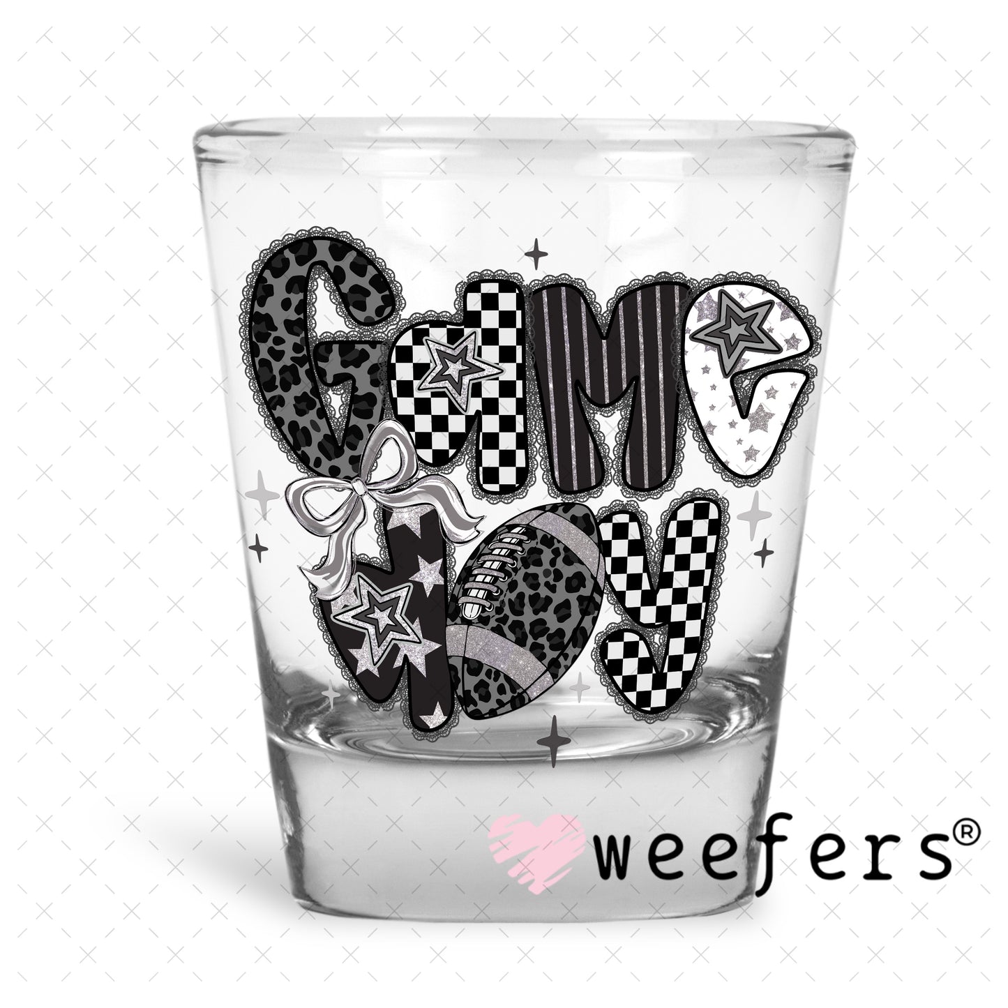 Game Day Black Lace UV DTF Decal Shot Glass Heavy Base Weefers