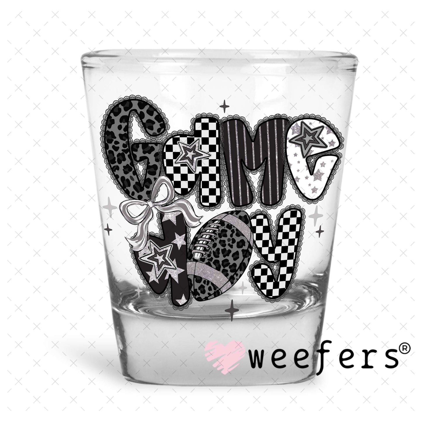 Game Day Black Lace UV DTF Decal Shot Glass Heavy Base Weefers