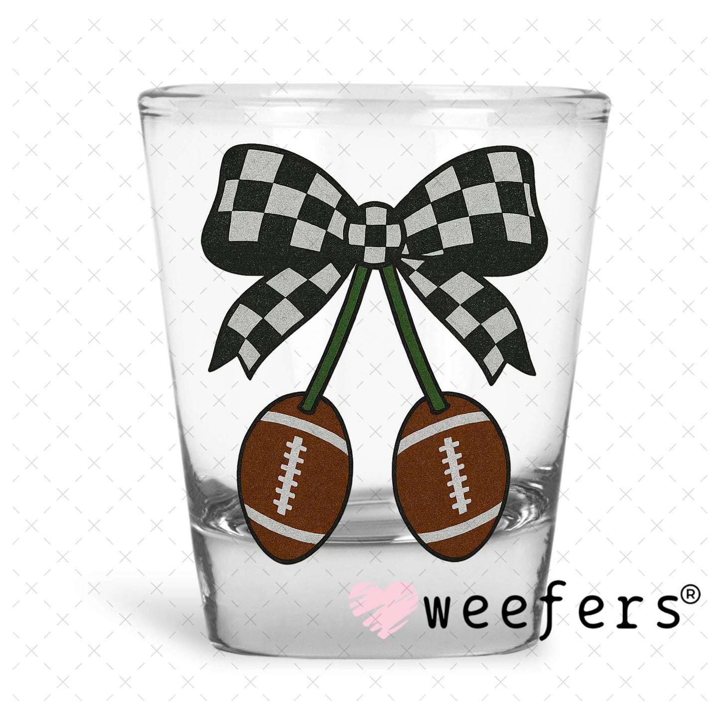 Football Black Checkered Bow UV DTF Decal Shot Glass Heavy Base Weefers