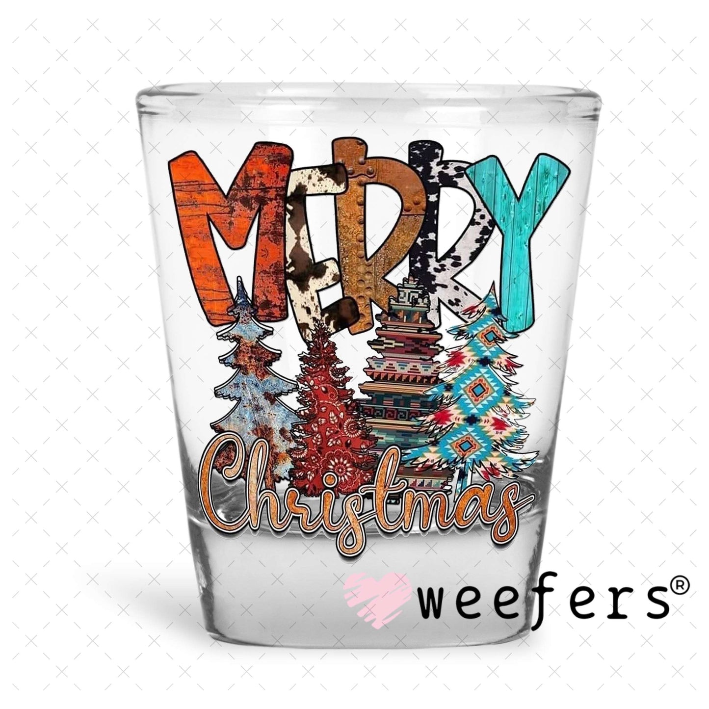 Western Merry Christmas UV DTF Decal Shot Glass Heavy Base Weefers