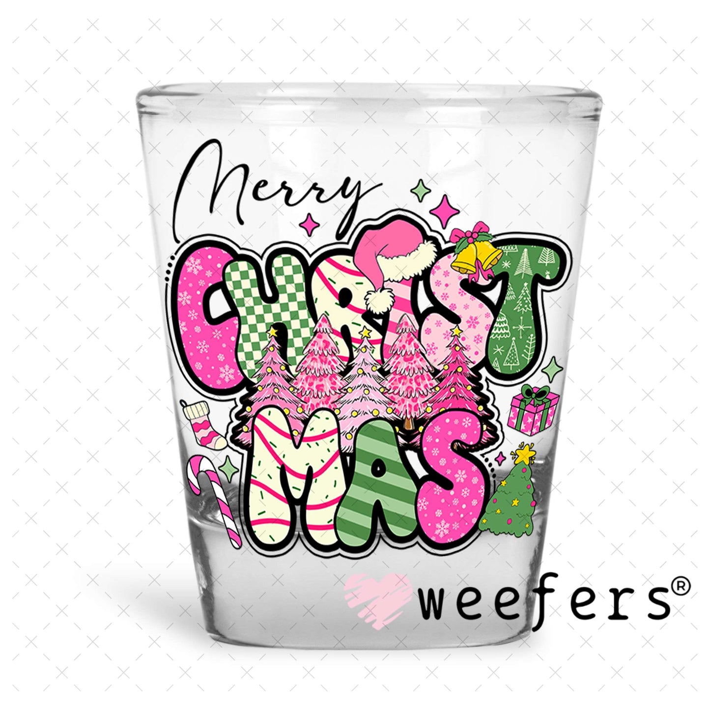 Merry Christmas UV DTF Decal Shot Glass Heavy Base Weefers