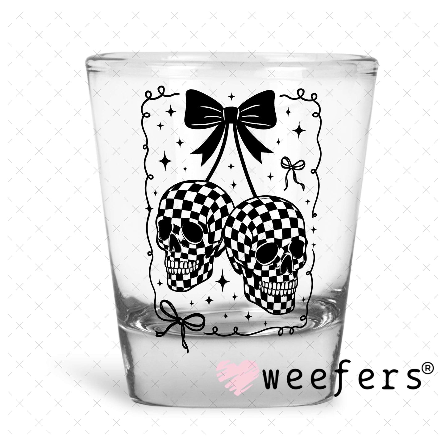 UV DTF Decal - Black Cherry Skulls Shot Glass Heavy Base Weefers
