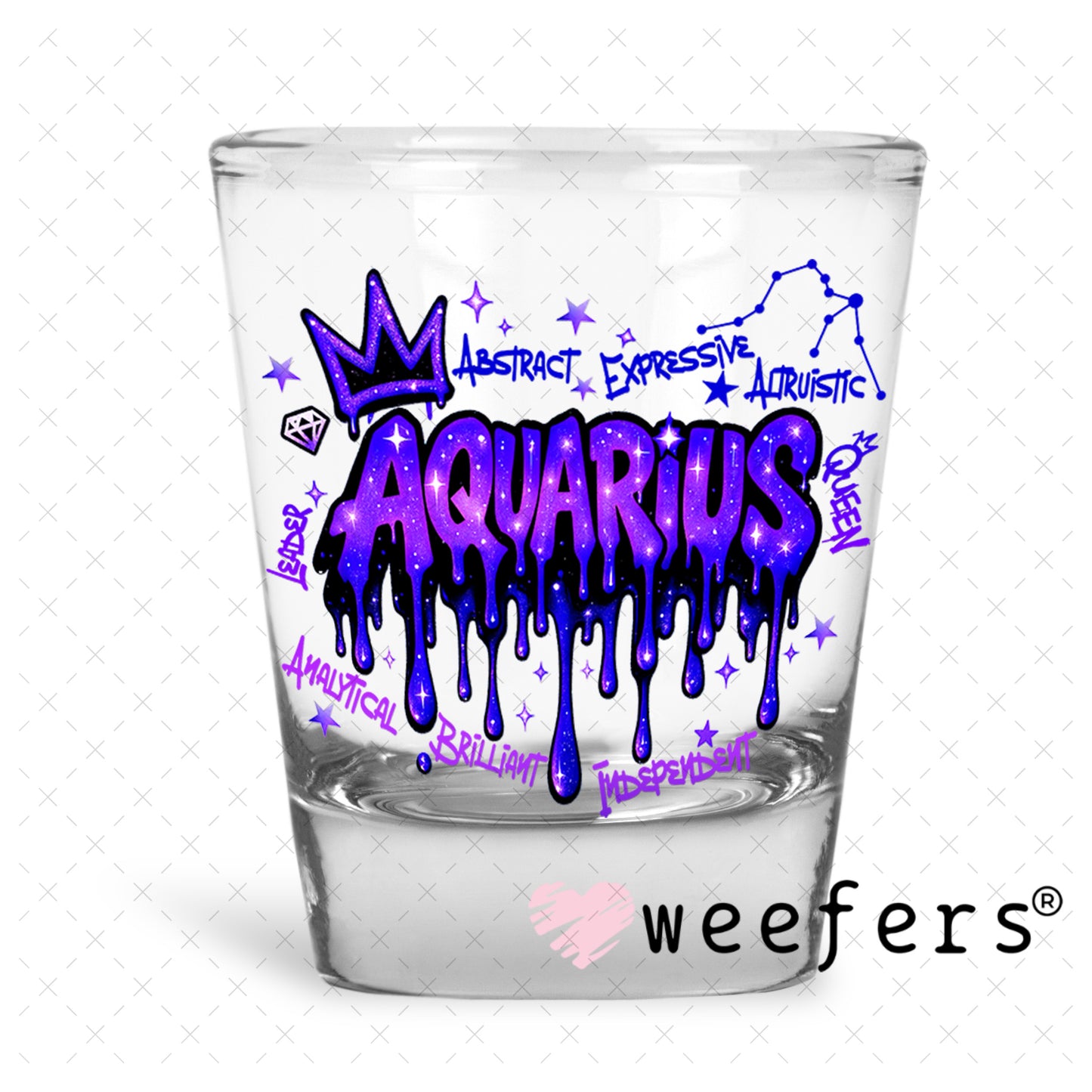 UV DTF Decal - Aquarius Zodiac Sign Shot Glass Heavy Base Weefers