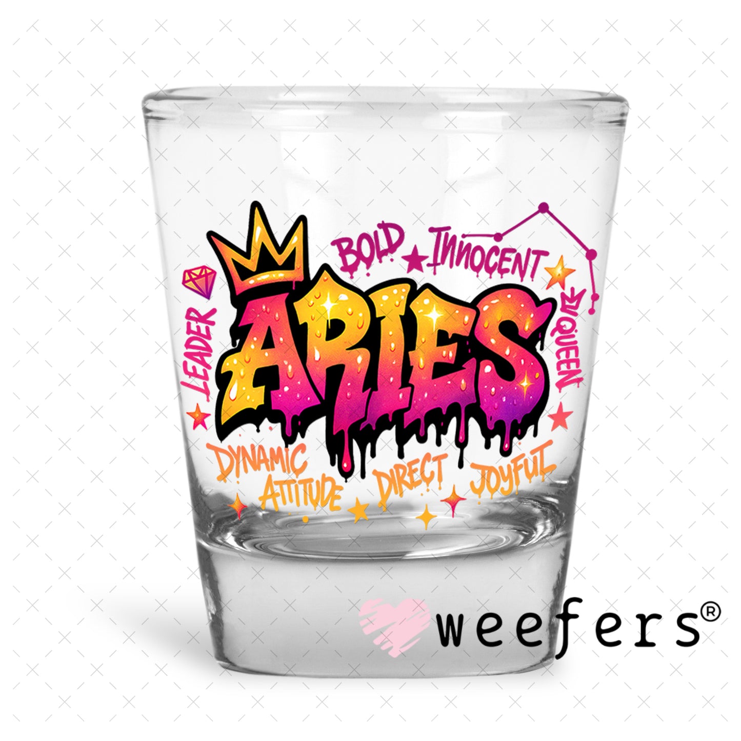 UV DTF Decal - Aries Zodiac Sign Shot Glass Heavy Base Weefers