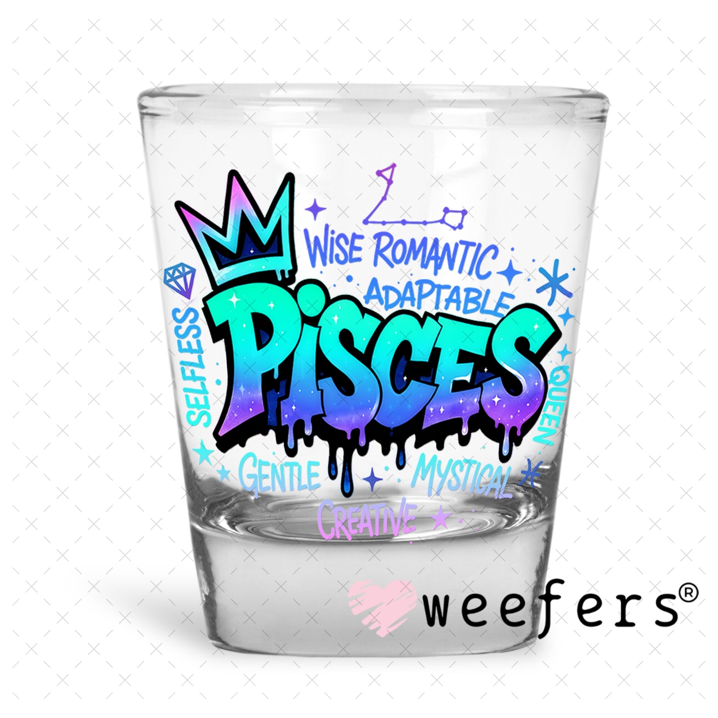 UV DTF Decal - Pisces Zodiac Sign Shot Glass Heavy Base Weefers