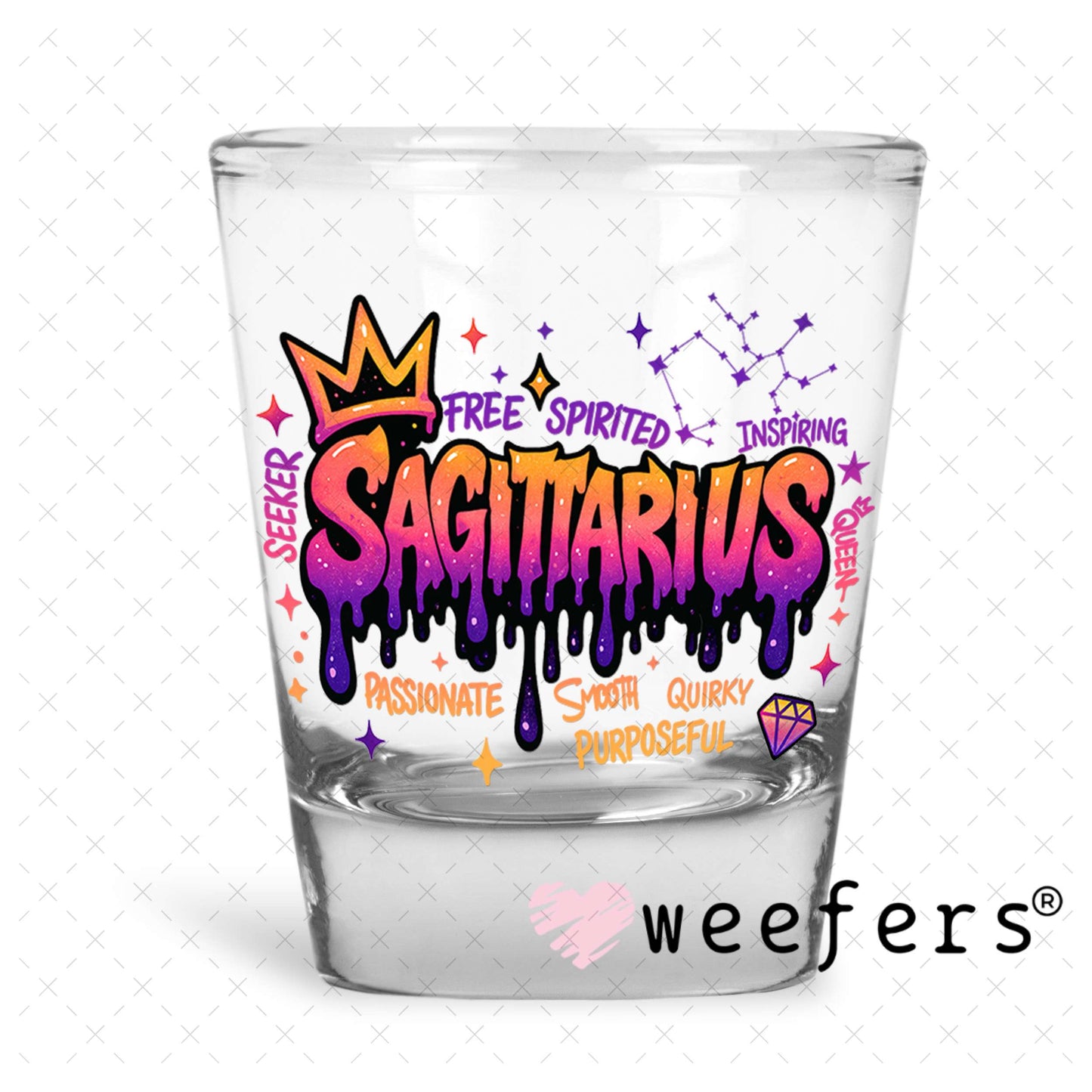 UV DTF Decal - Sagittarius Zodiac Sign Shot Glass Heavy Base Weefers
