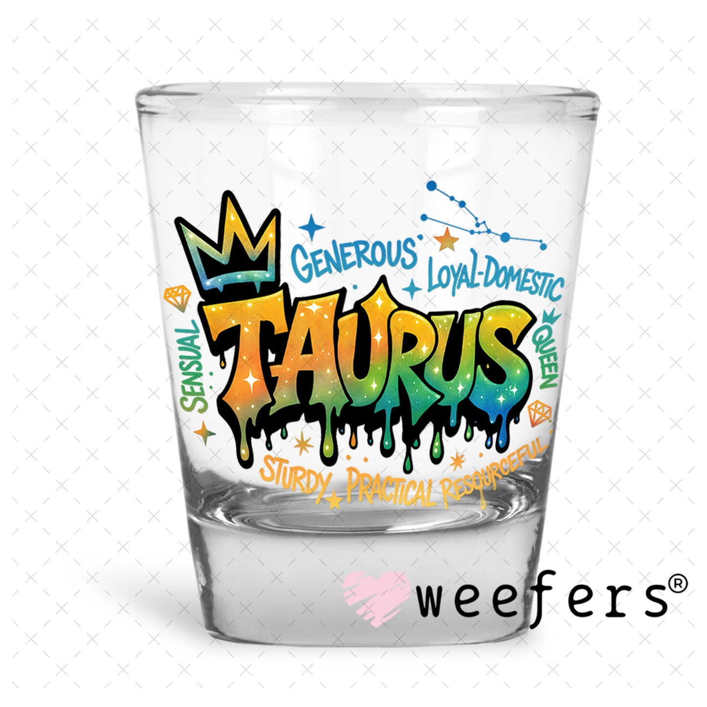 UV DTF Decal - Taurus Zodiac Sign Shot Glass Heavy Base Weefers