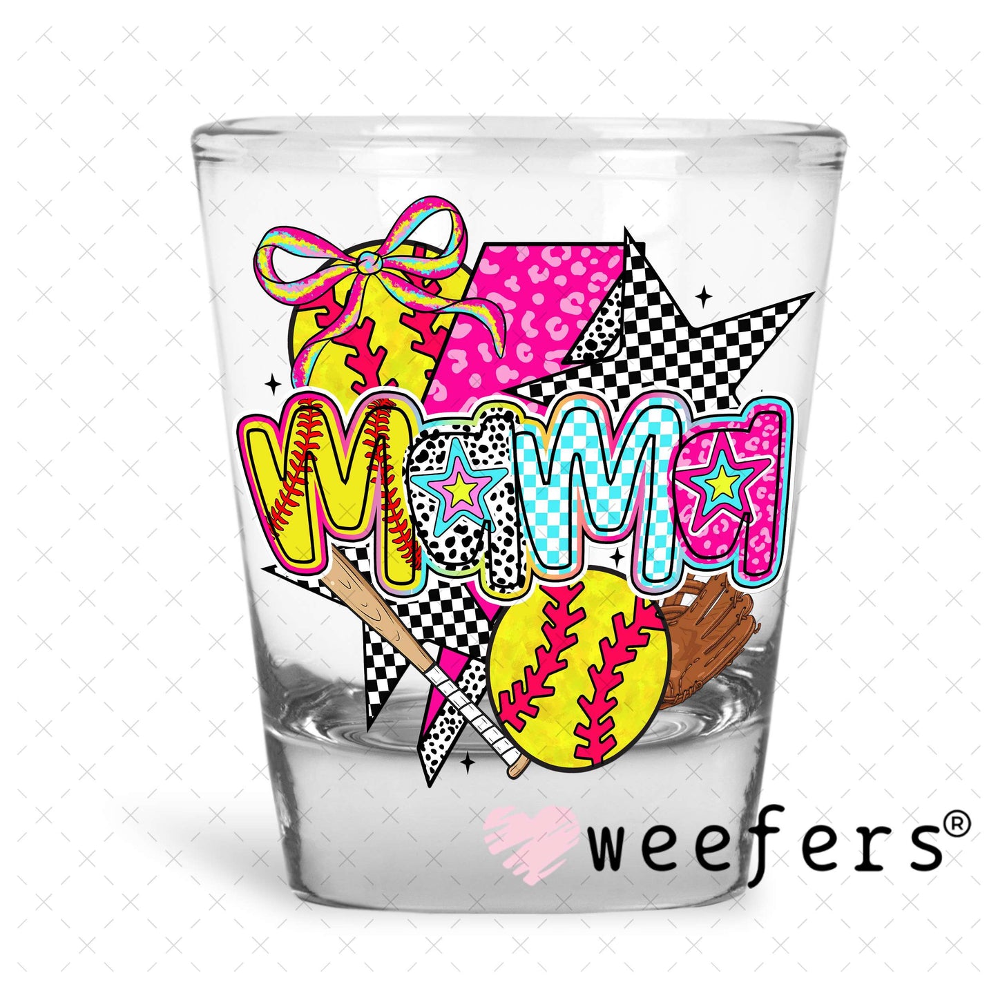 UV DTF Decal - Preppy Mama Softball Shot Glass Heavy Base Weefers