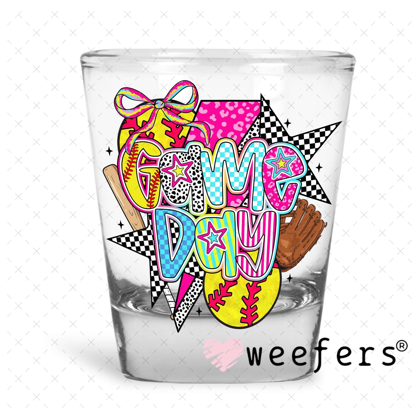 UV DTF Decal - Preppy Gameday Softball Shot Glass Heavy Base Weefers