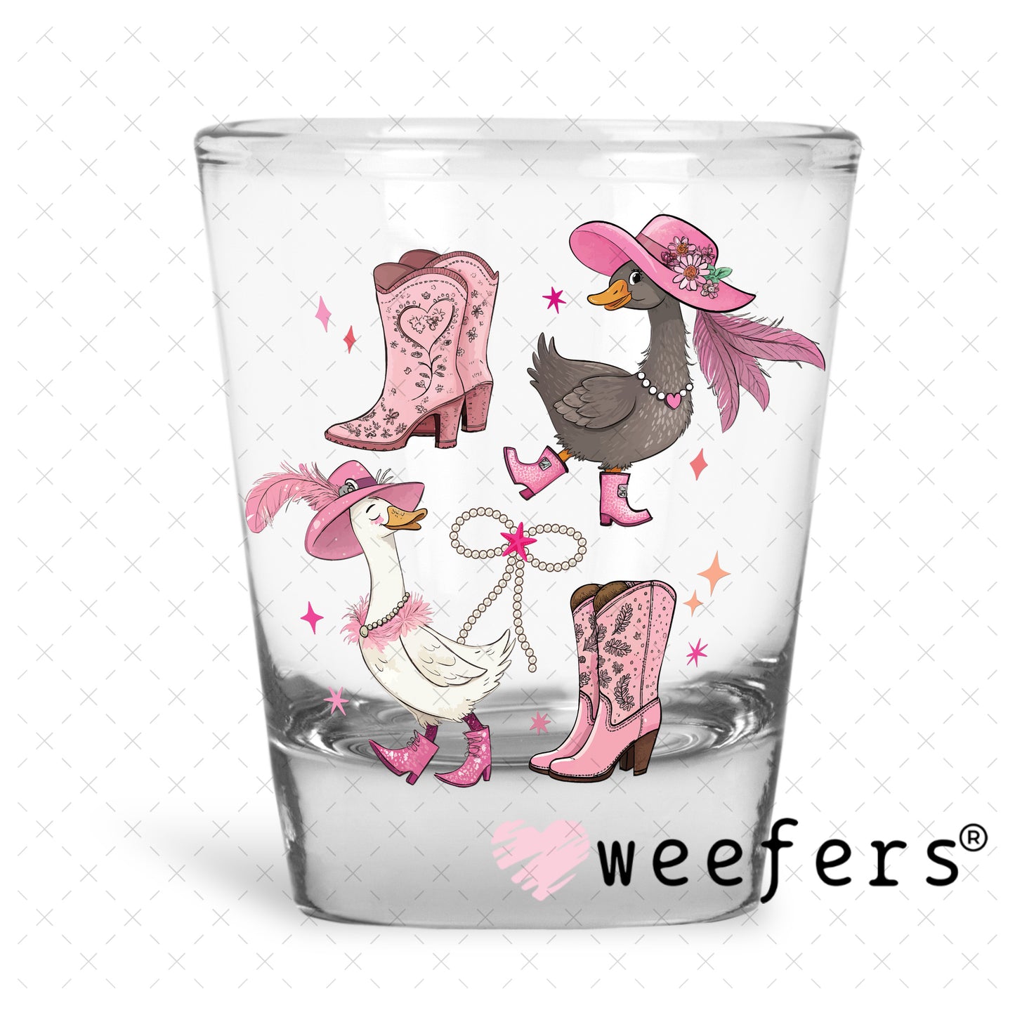 UV DTF Decal - Bougie Pink Western Geese Shot Glass Heavy Base Weefers