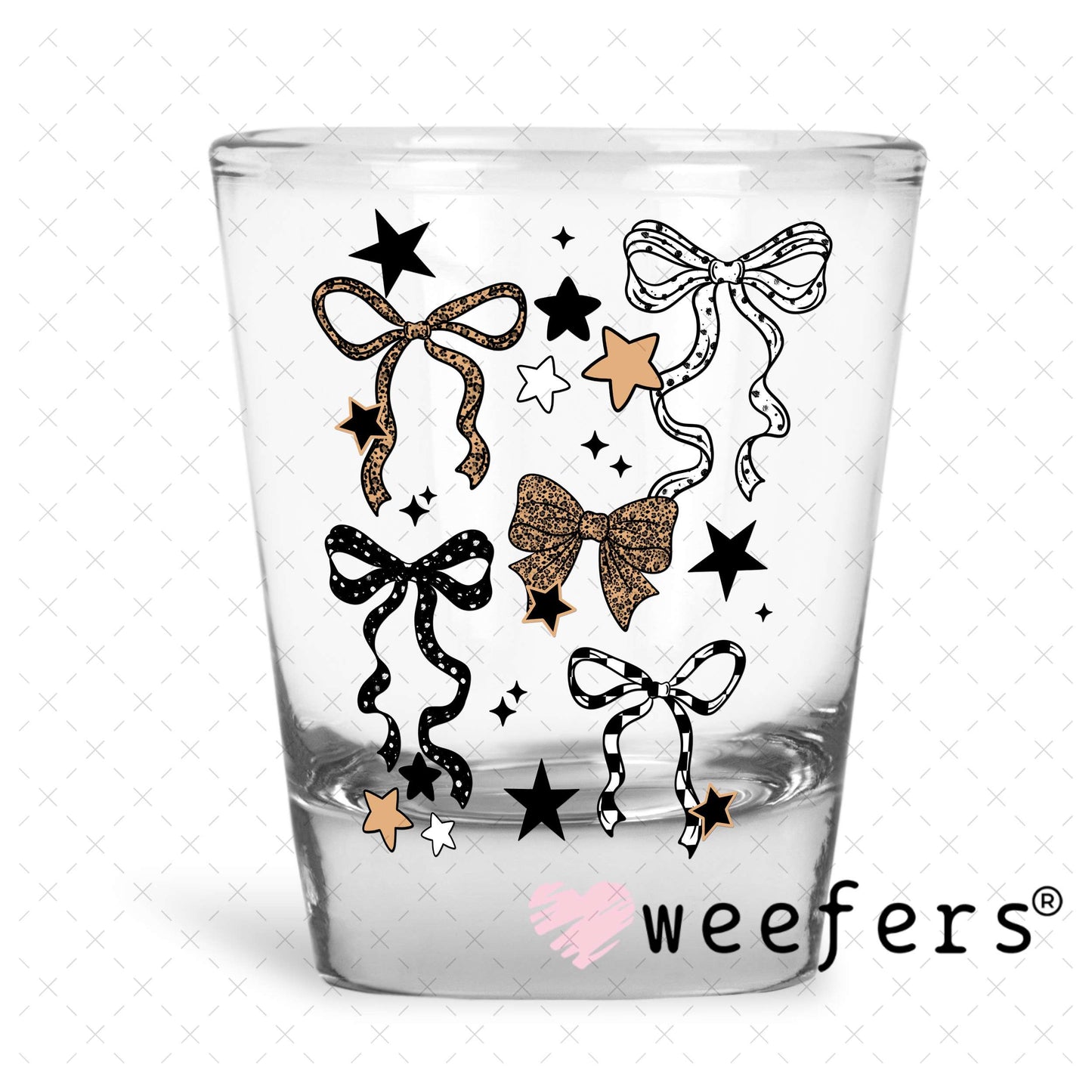UV DTF Decal - Brown and Black Bows Shot Glass Heavy Base Weefers