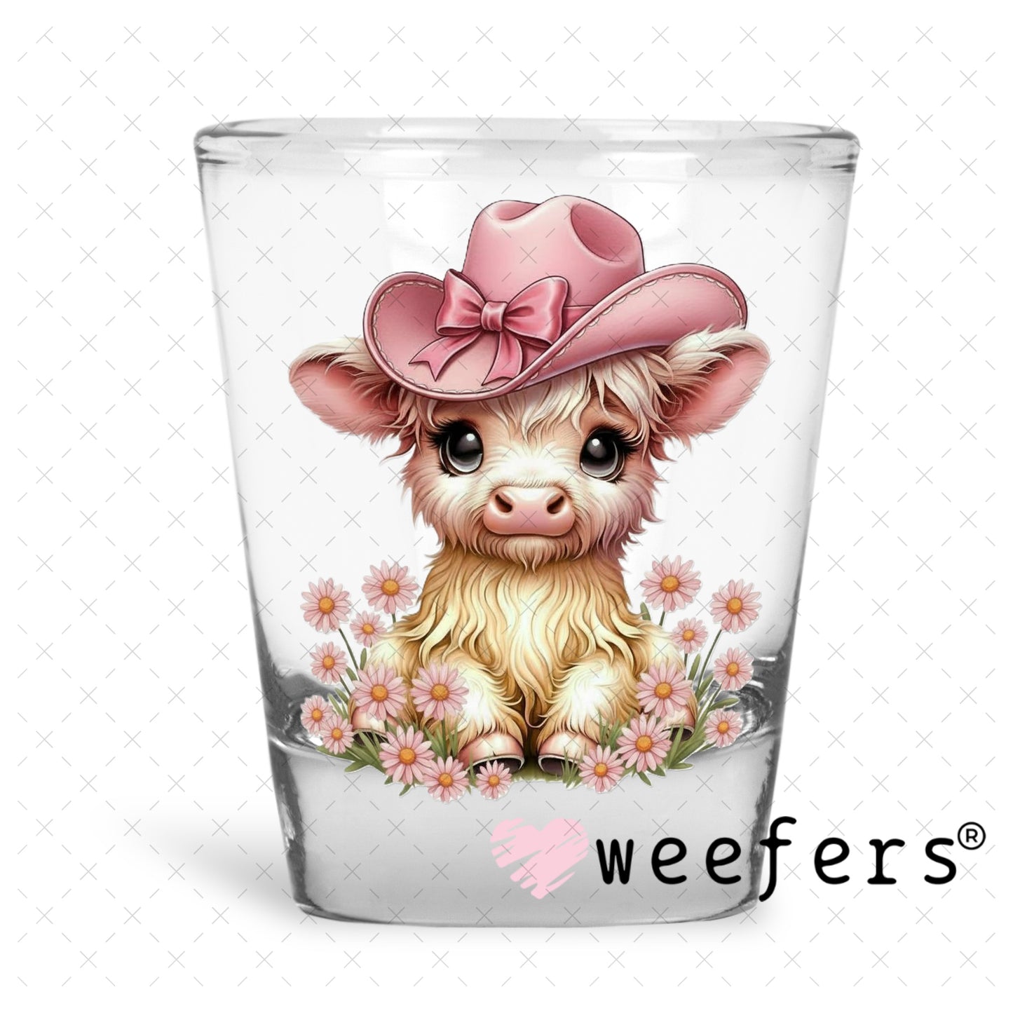 UV DTF Decal - Cowgirl Highlander Cow Shot Glass Heavy Base Weefers