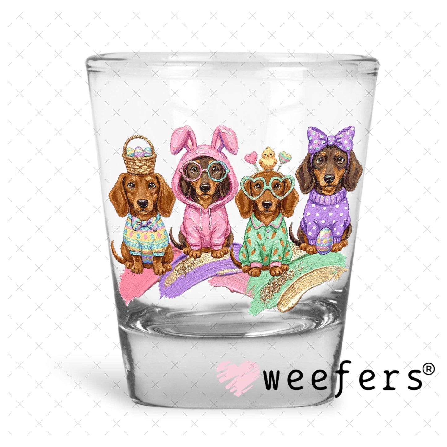 UV DTF Decal - Easter Dachshund Shot Glass Heavy Base Weefers