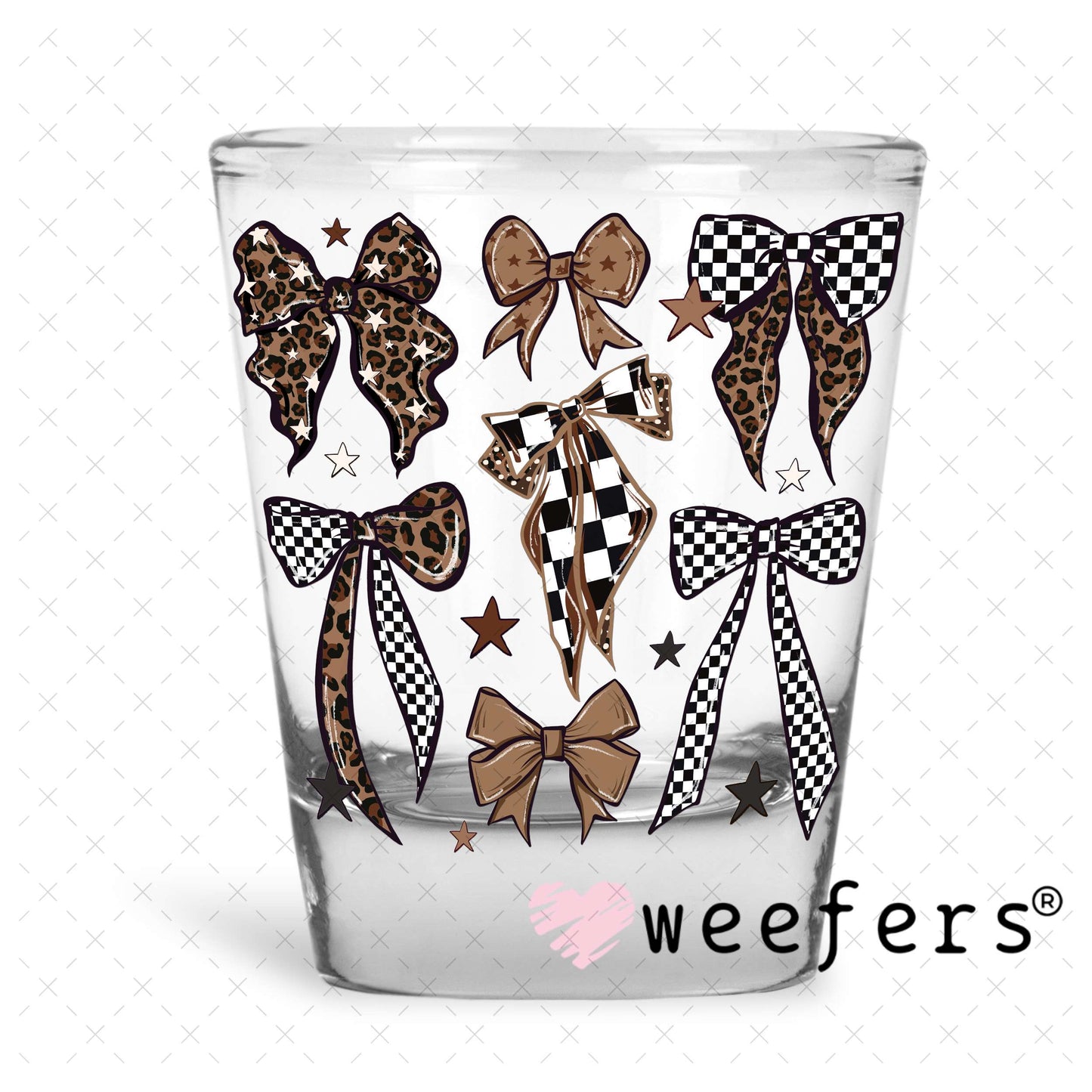 UV DTF Decal - Brown Leopard Bows Shot Glass Heavy Base Weefers