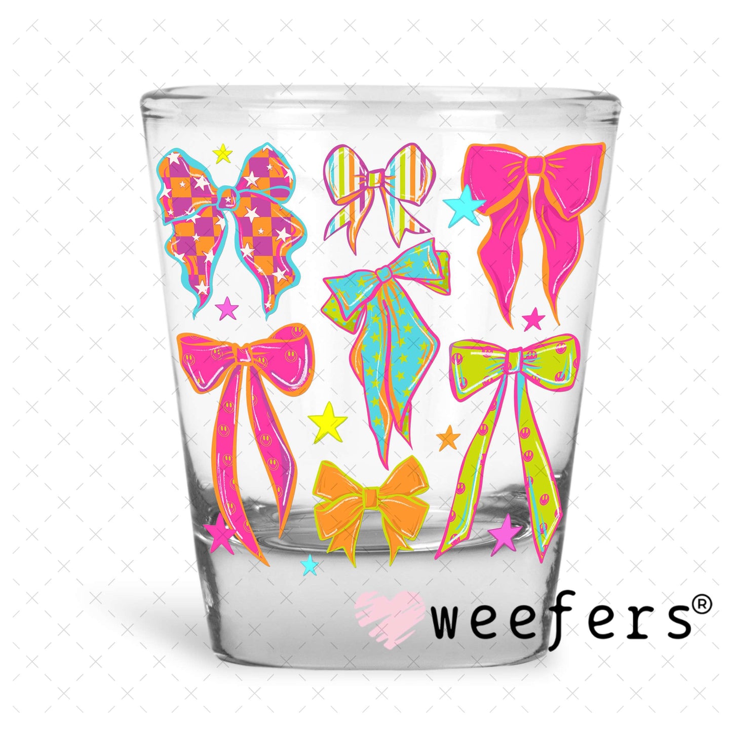 UV DTF Decal - Retro Bright Bows Shot Glass Heavy Base Weefers