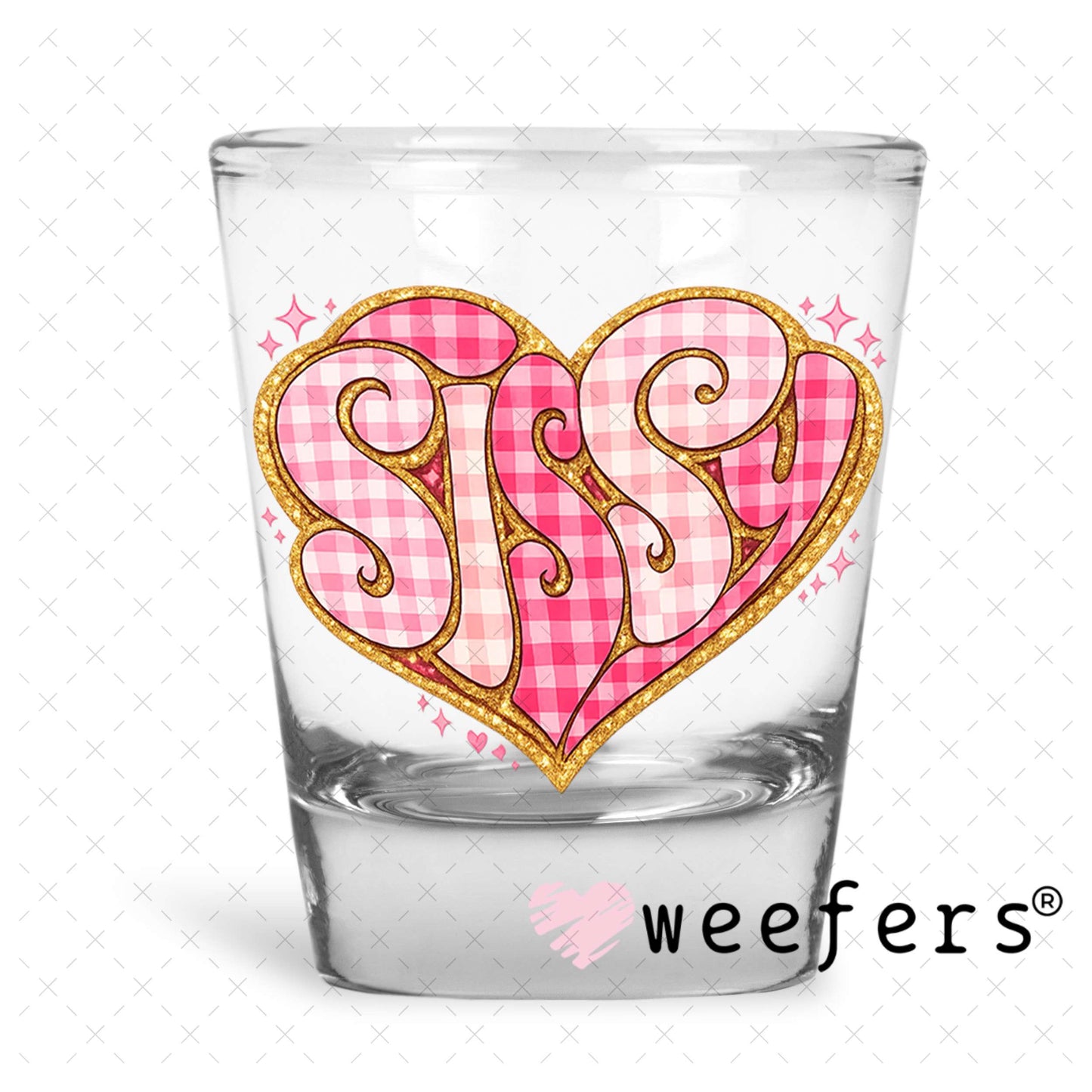 UV DTF Decal - Sissy Pink Checkered Shot Glass Heavy Base Weefers