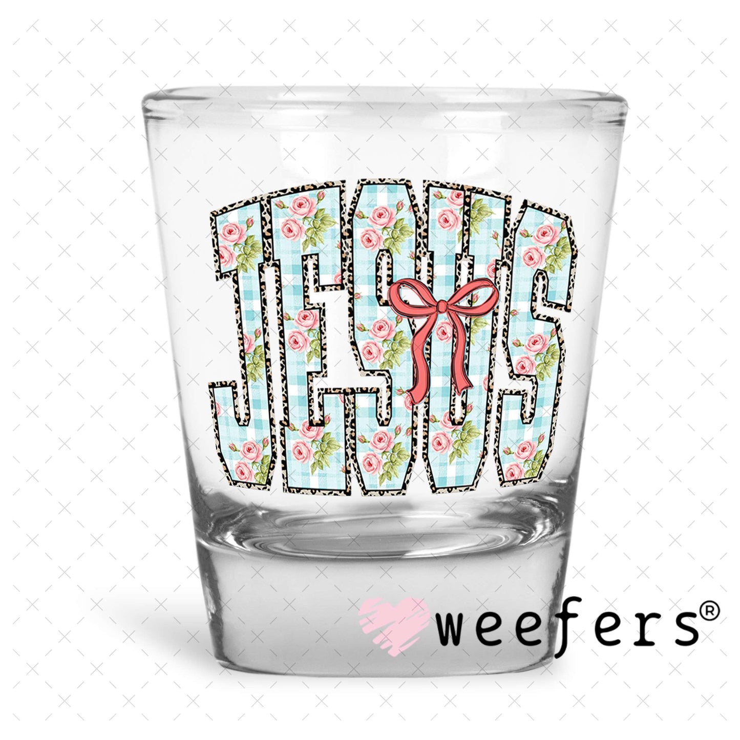 UV DTF Decal - Jesus Coquette Bow and Paisley Shot Glass Heavy Base Weefers