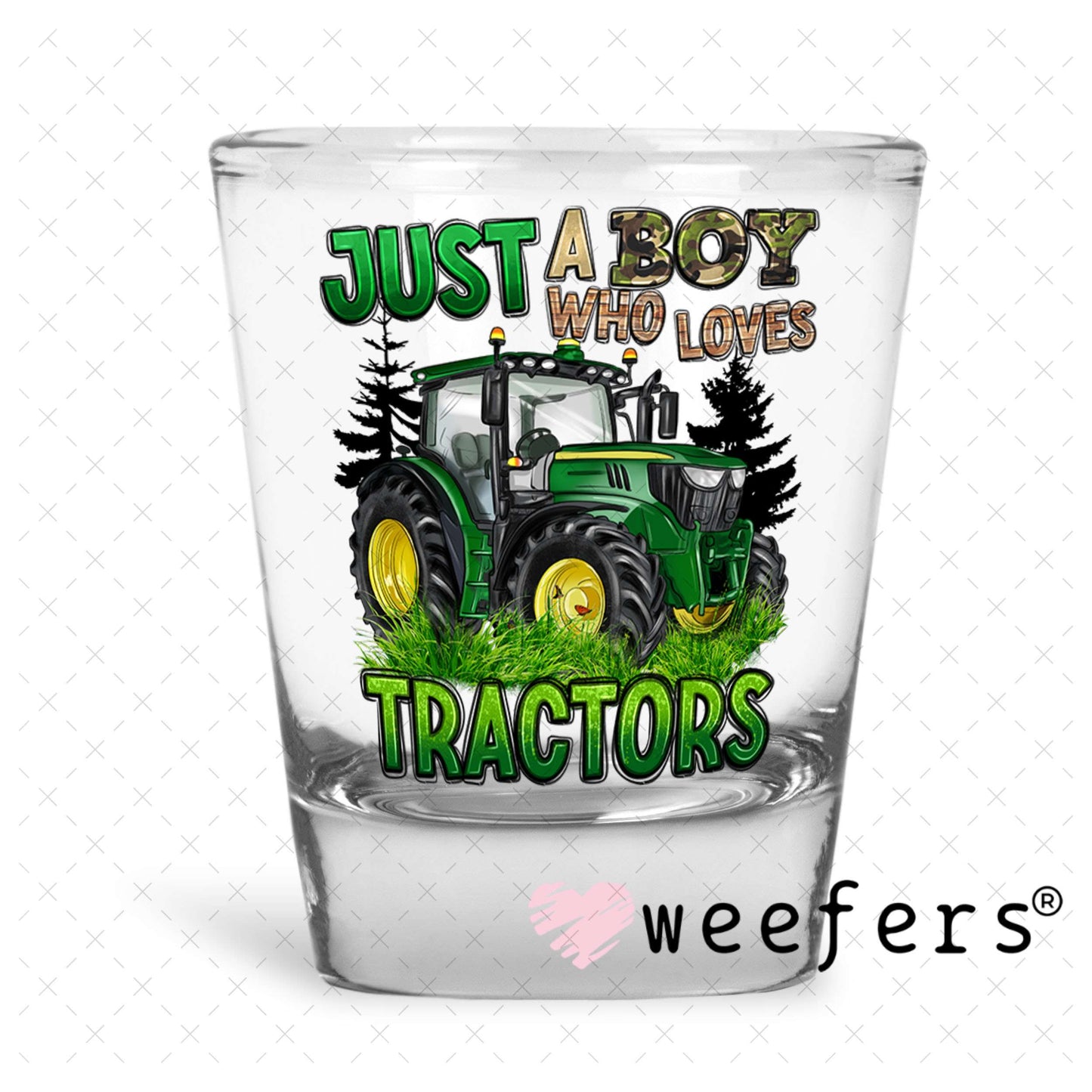 UV DTF Decal - Just a Boy Who Loves Tractors Shot Glass Heavy Base Weefers