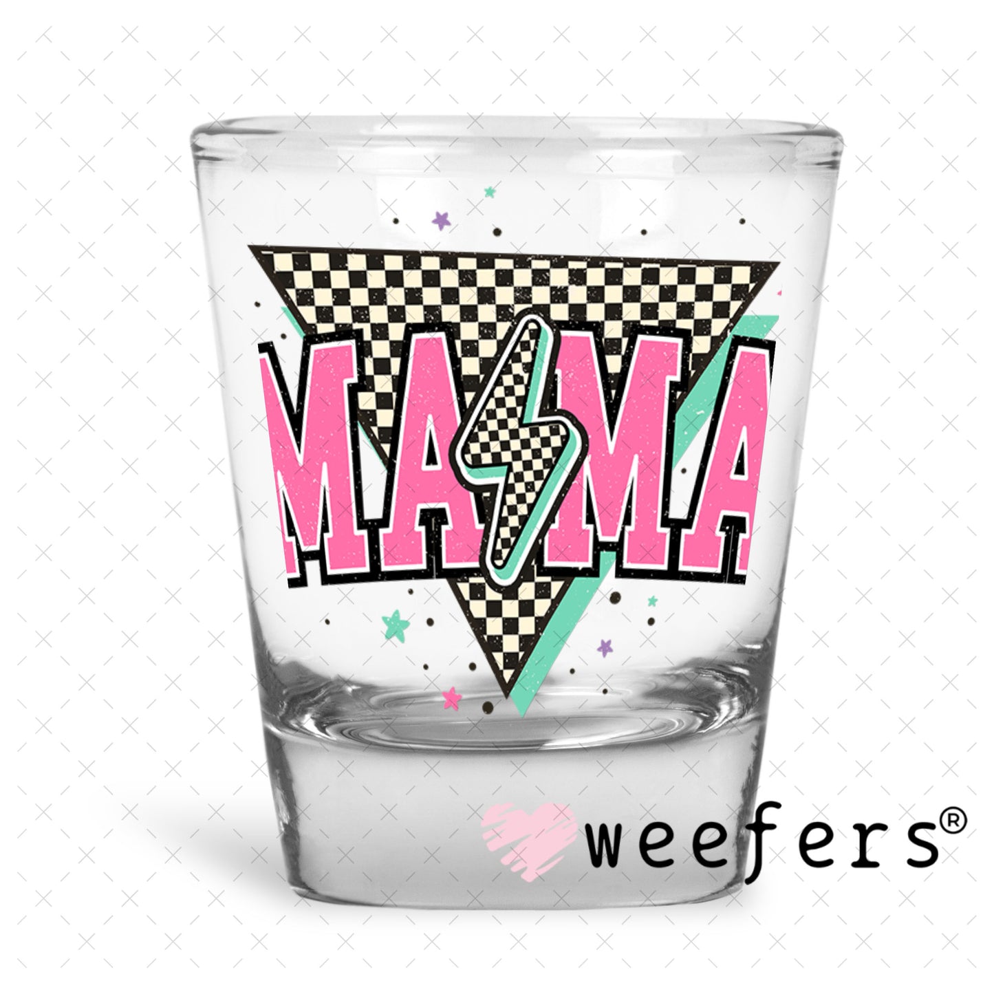UV DTF Decal - Mama Pink Lightening Bolt Shot Glass Heavy Base Weefers