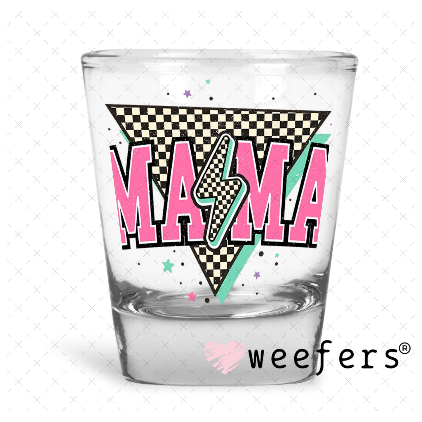 UV DTF Decal - Mama Pink Lightening Bolt Shot Glass Heavy Base Weefers