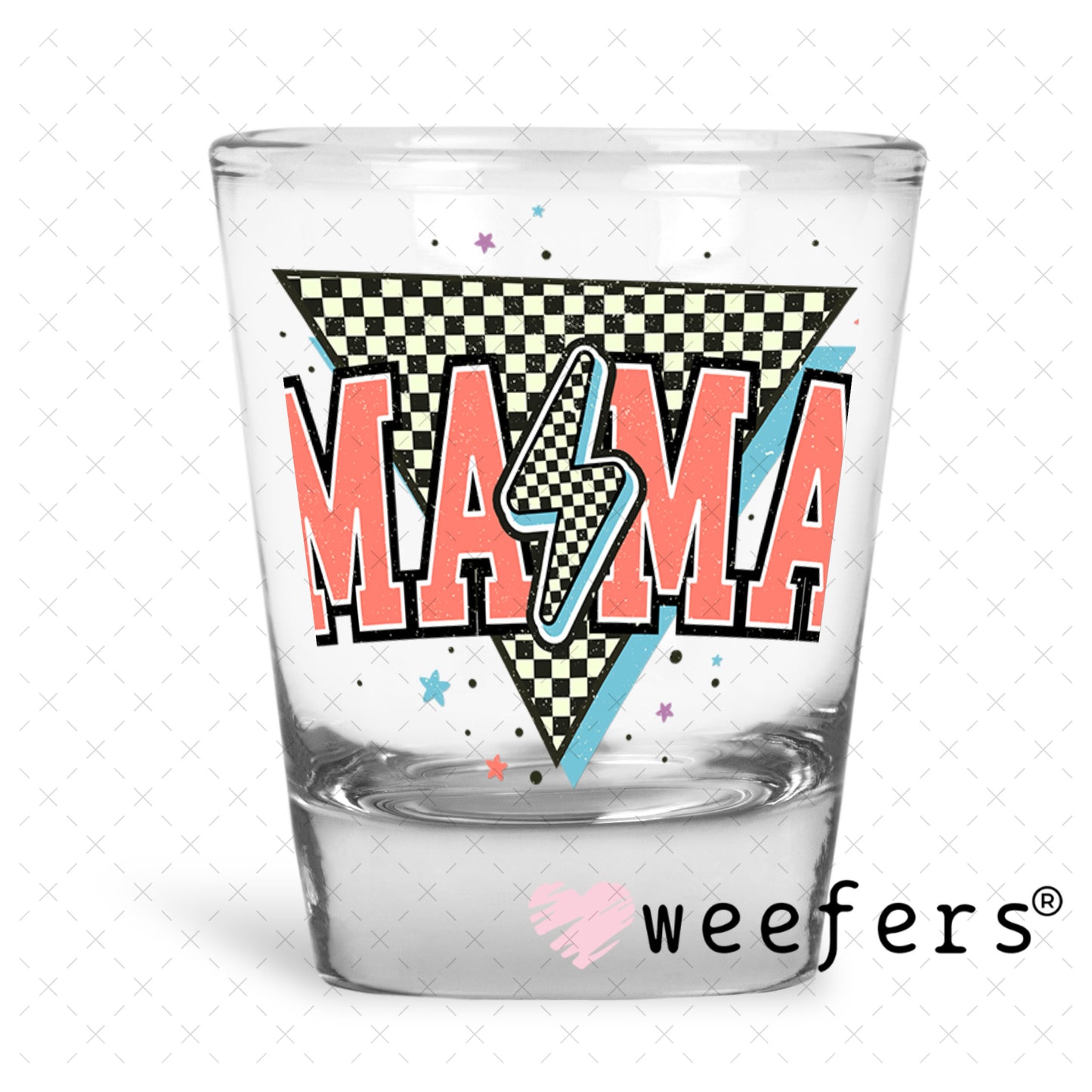 UV DTF Decal - Mama Salmon Lightening Bolt Shot Glass Heavy Base Weefers