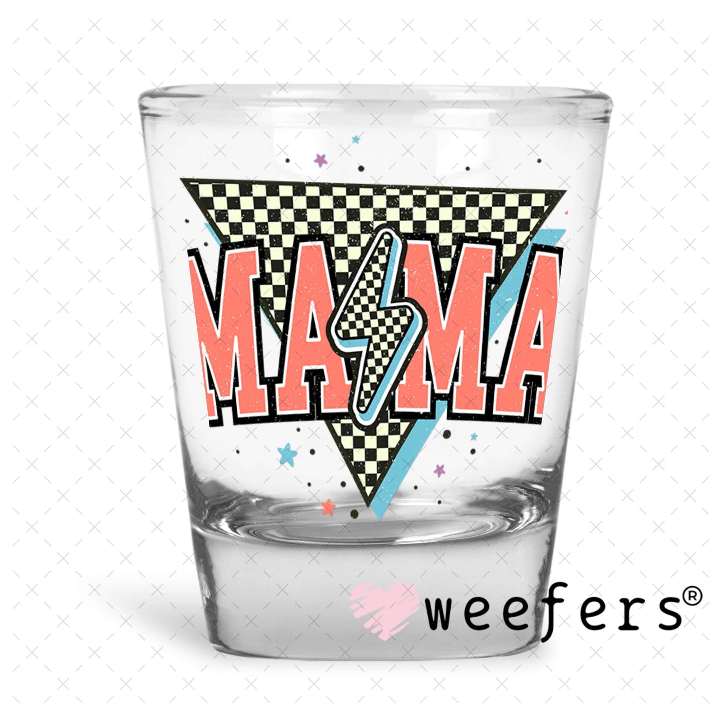 UV DTF Decal - Mama Salmon Lightening Bolt Shot Glass Heavy Base Weefers