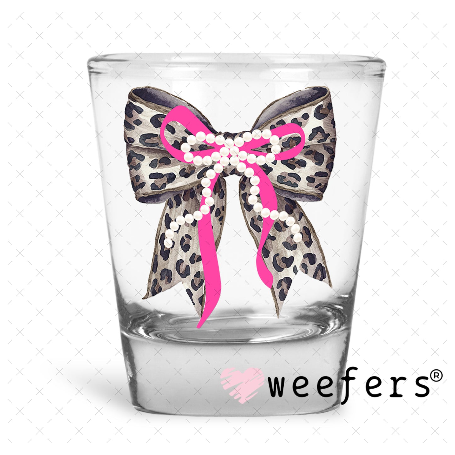 UV DTF Decal - Black Pink Pearl Leopard Bow Shot Glass Heavy Base Weefers