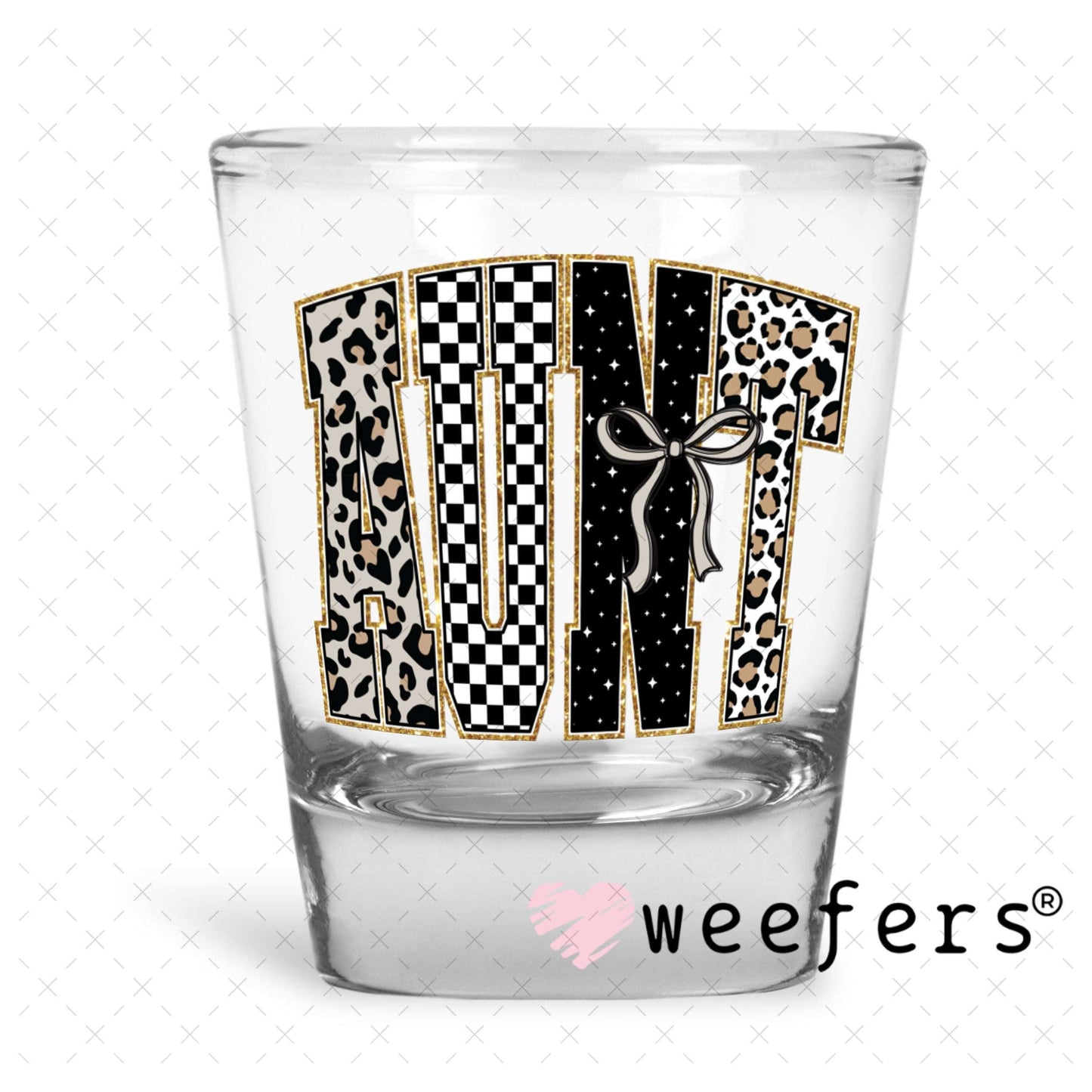 UV DTF Decal - Leopard Aunt Shot Glass Heavy Base Weefers