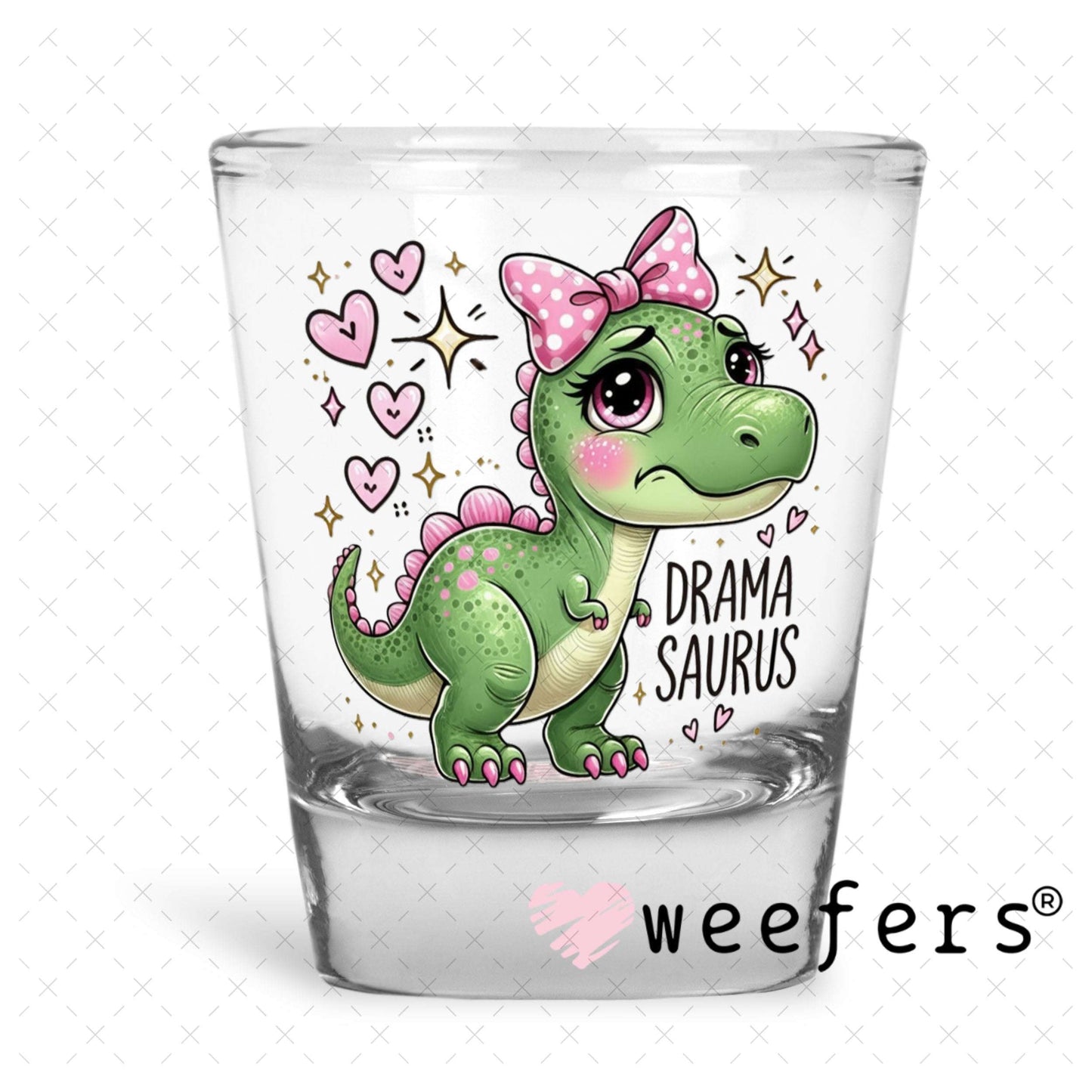 UV DTF Decal - Drama Saurus Dinosaur Shot Glass Heavy Base Weefers