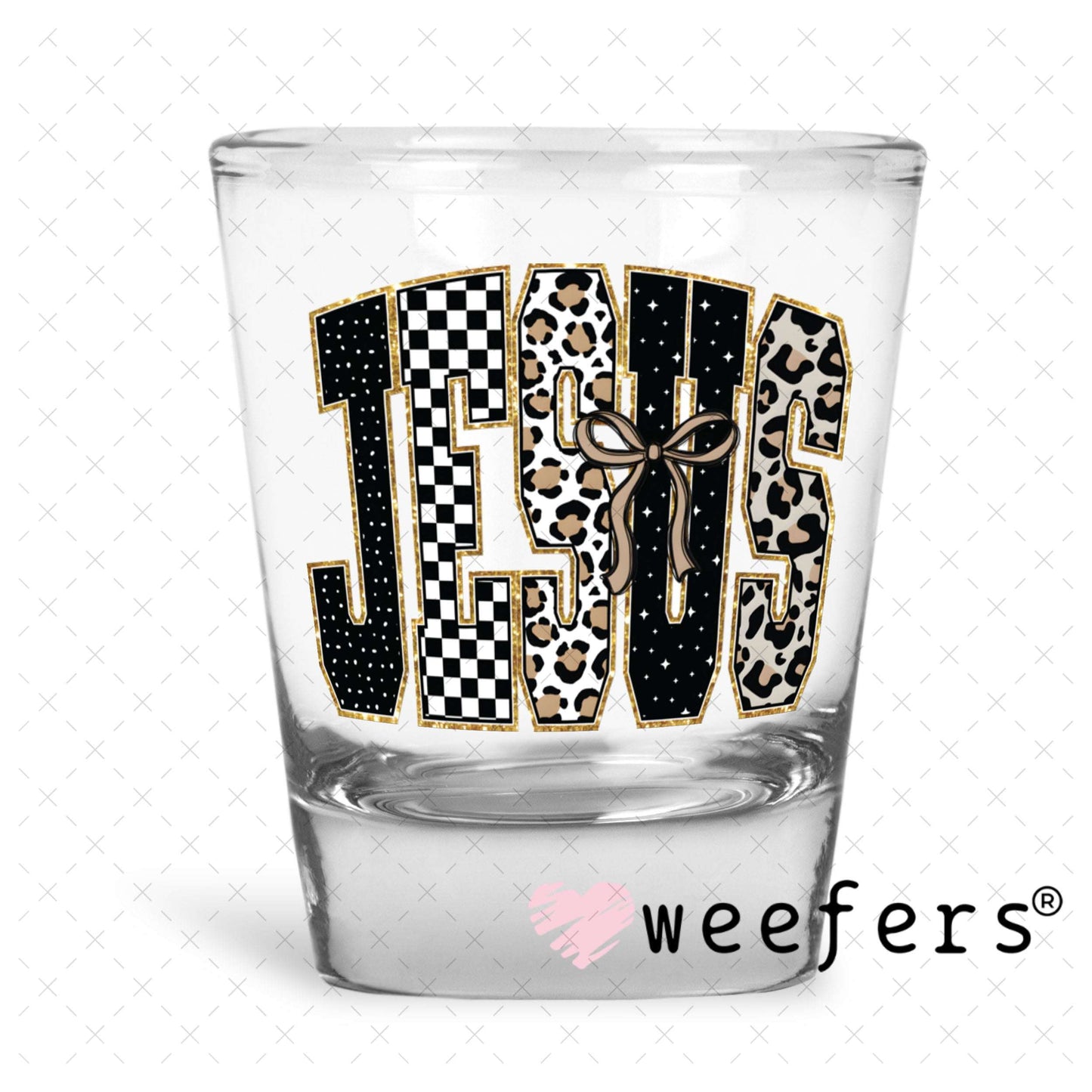 UV DTF Decal - Leopard Jesus Shot Glass Heavy Base Weefers