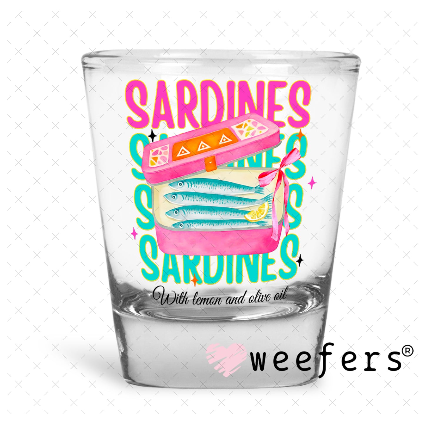 UV DTF Decal - Sardines with Lemon Shot Glass Heavy Base Weefers