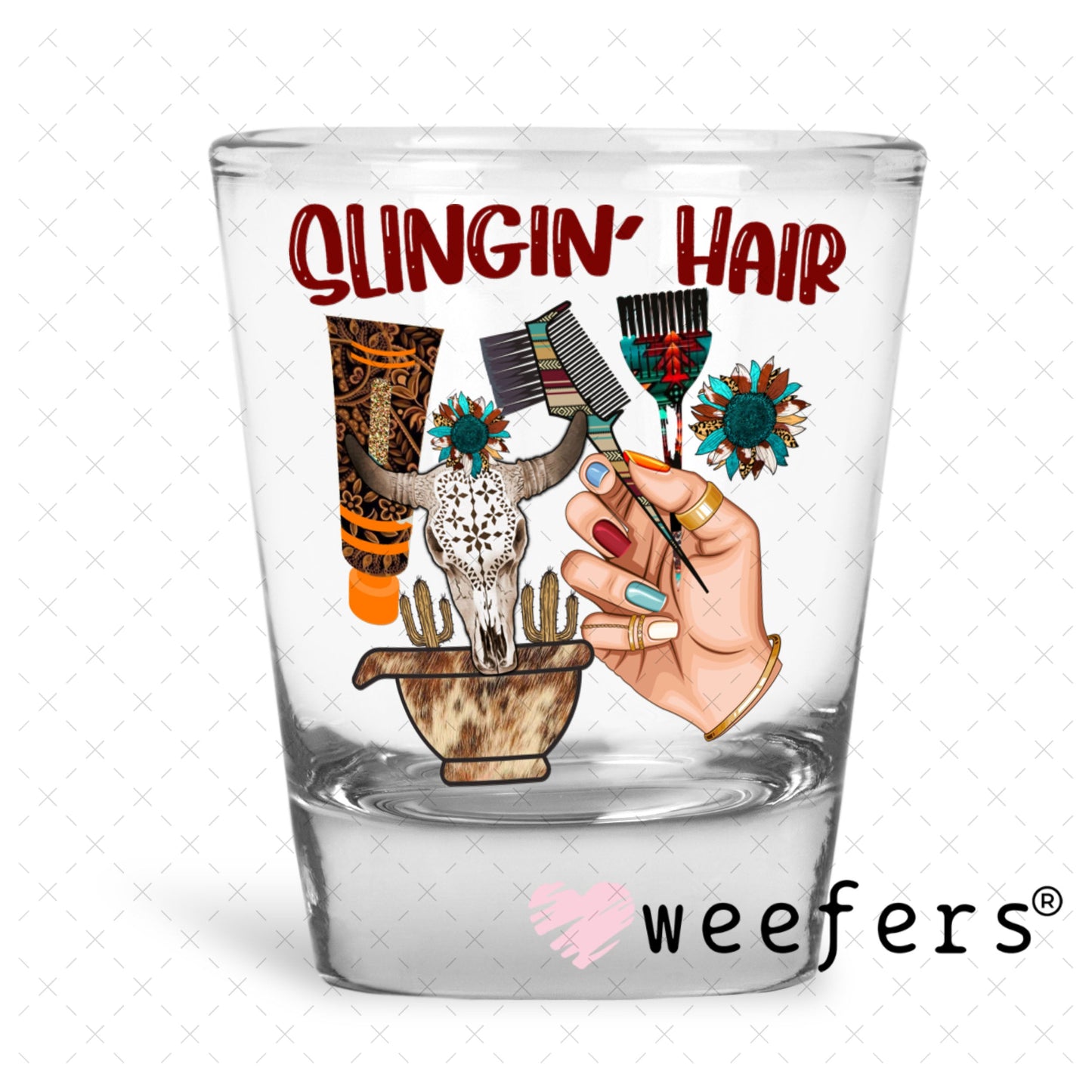 UV DTF Decal - Slingin' Hair Western Shot Glass Heavy Base Weefers