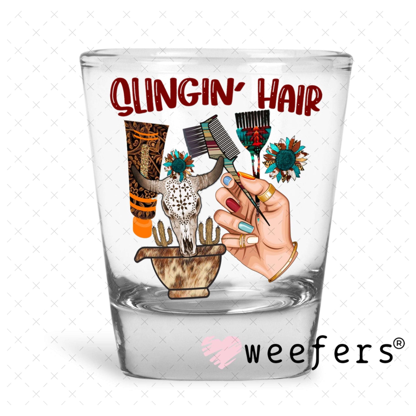 UV DTF Decal - Slingin' Hair Western Shot Glass Heavy Base Weefers