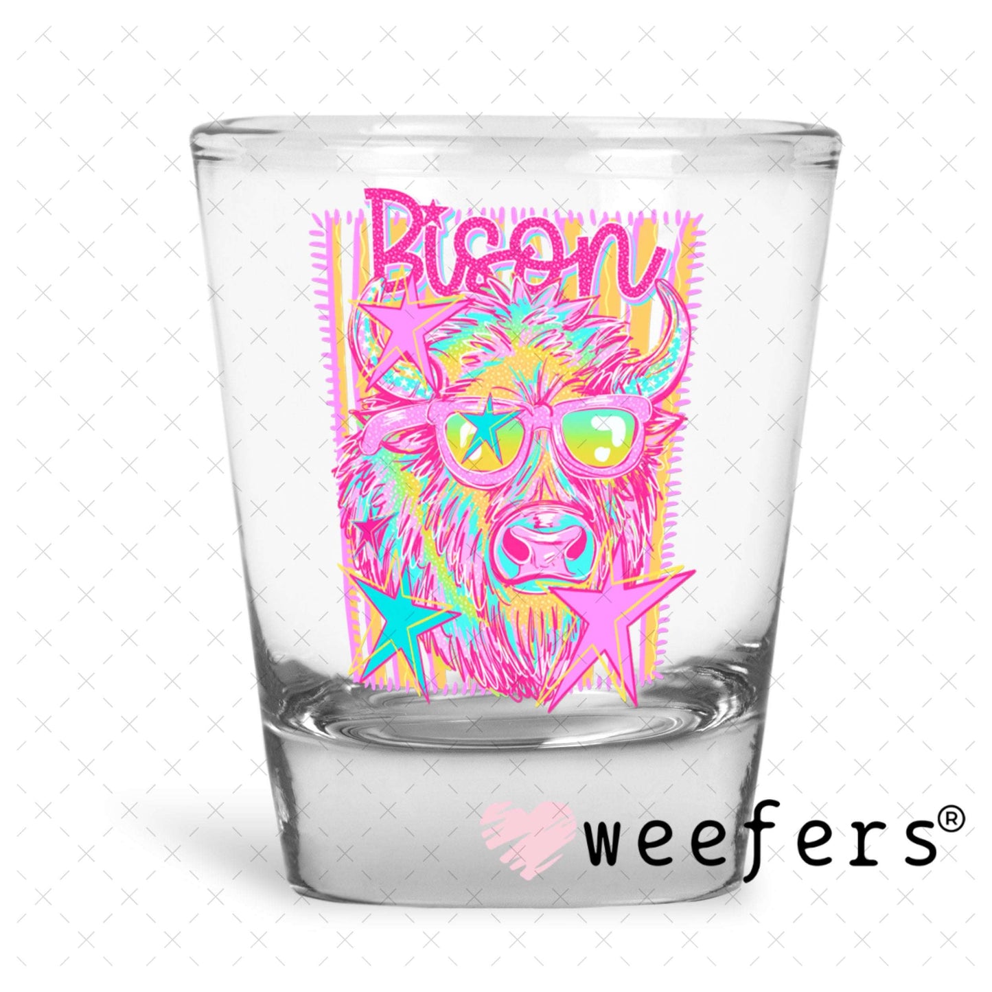 UV DTF Decal - Bison Colorful Mascot Shot Glass Heavy Base Weefers