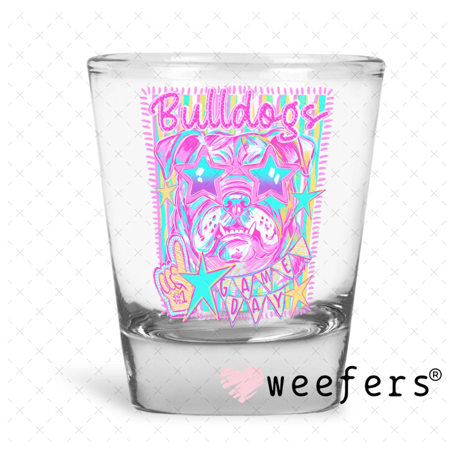 UV DTF Decal - Bulldogs Gameday Colorful Mascot Shot Glass Heavy Base Weefers