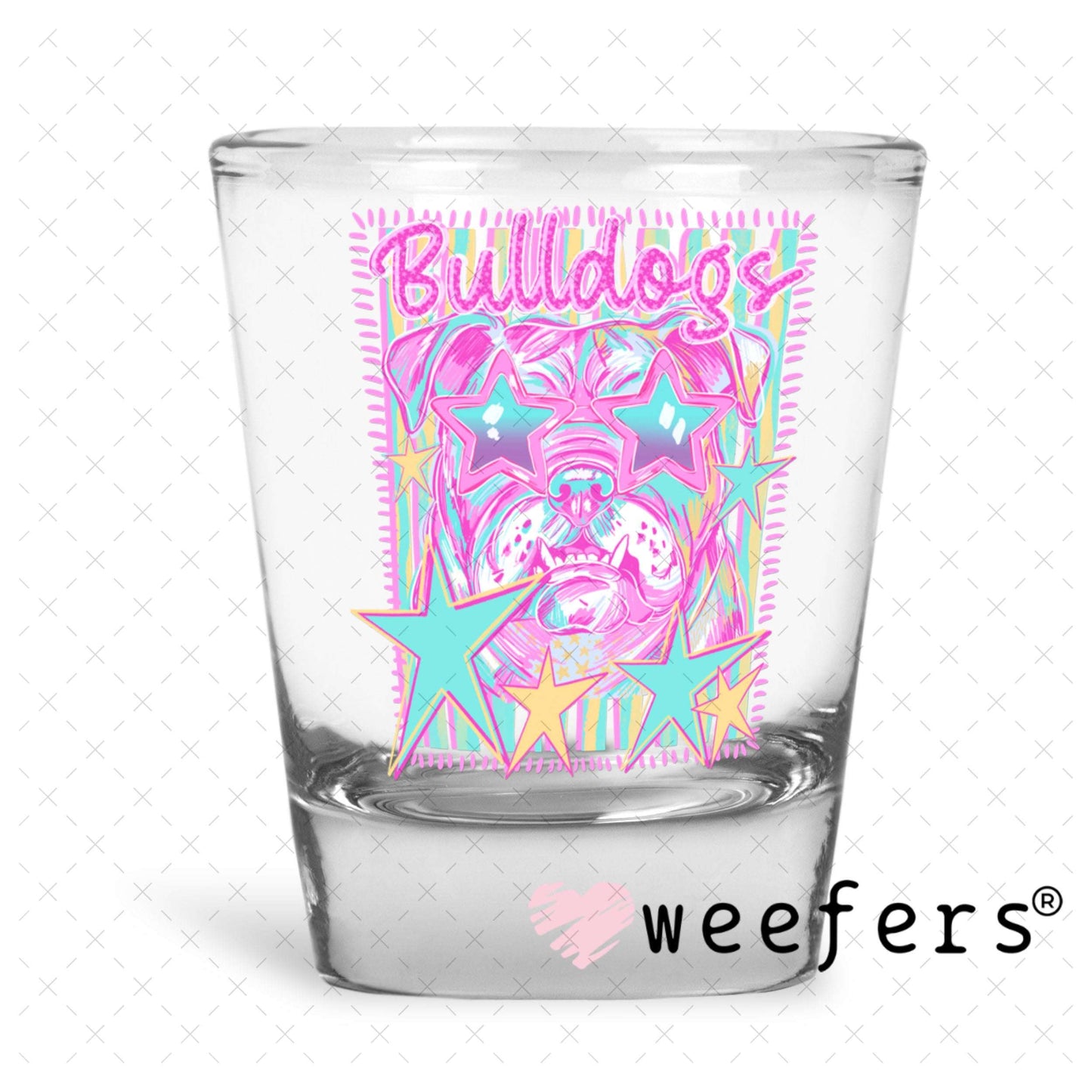 UV DTF Decal - Bulldogs Colorful Mascot Shot Glass Heavy Base Weefers