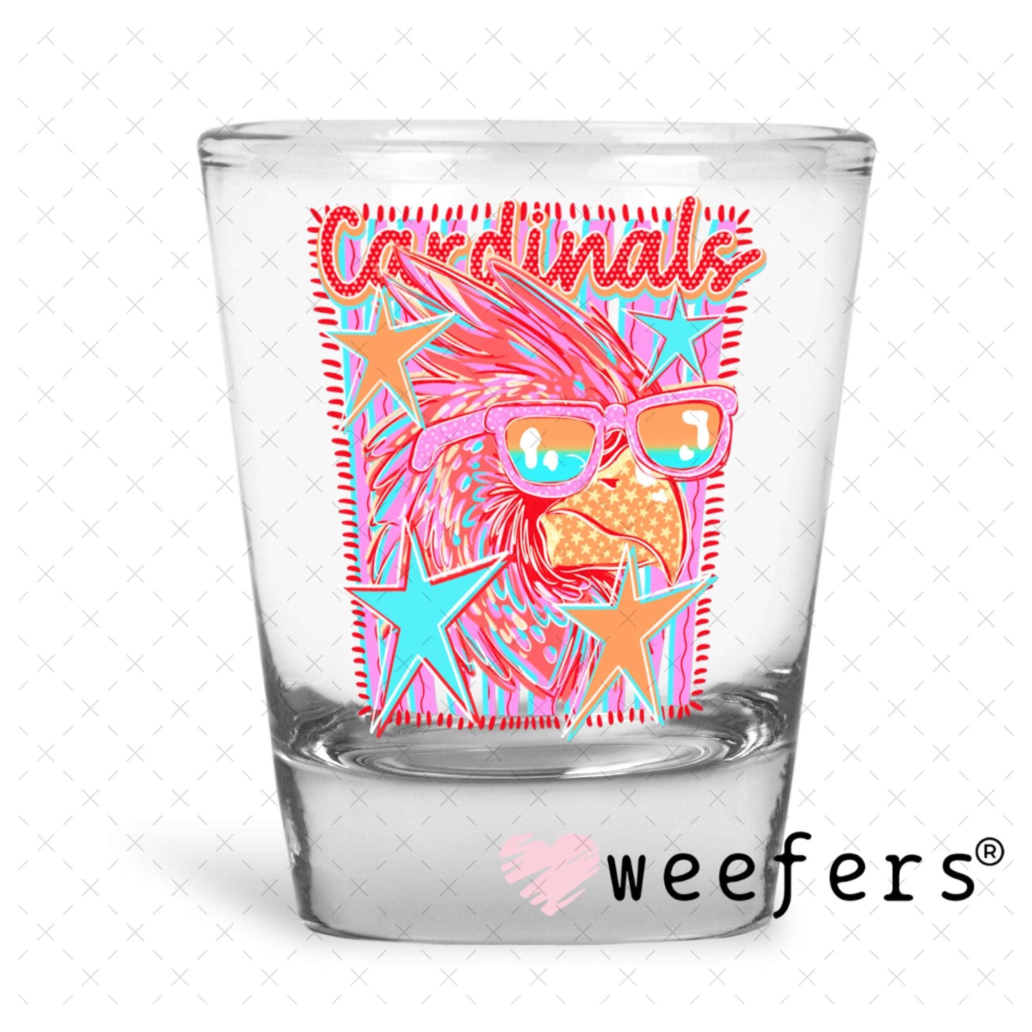 UV DTF Decal - Cardinals Colorful Mascot Shot Glass Heavy Base Weefers