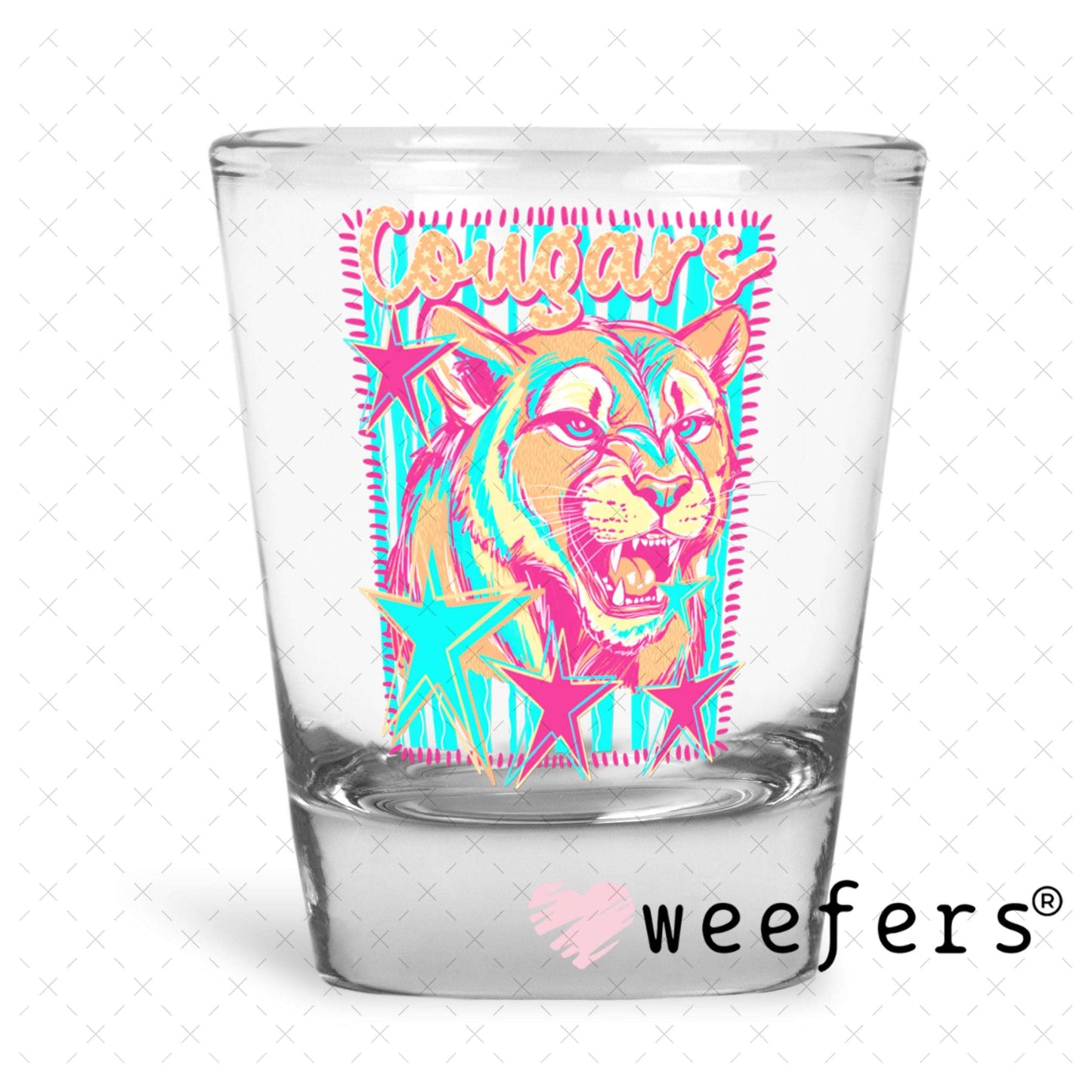 UV DTF Decal - Cougars Colorful Mascot Shot Glass Heavy Base Weefers