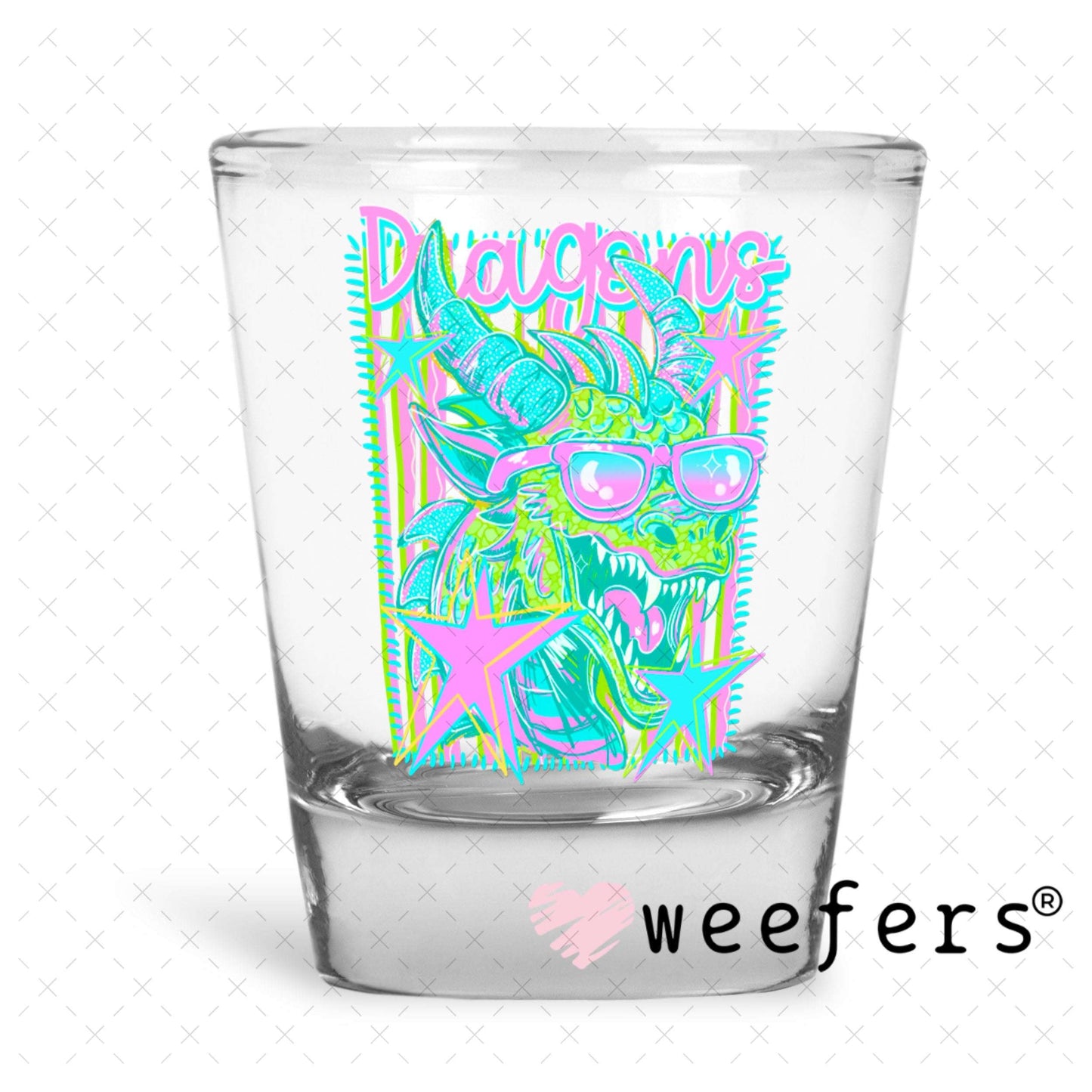 UV DTF Decal - Dragons Colorful Mascot Shot Glass Heavy Base Weefers