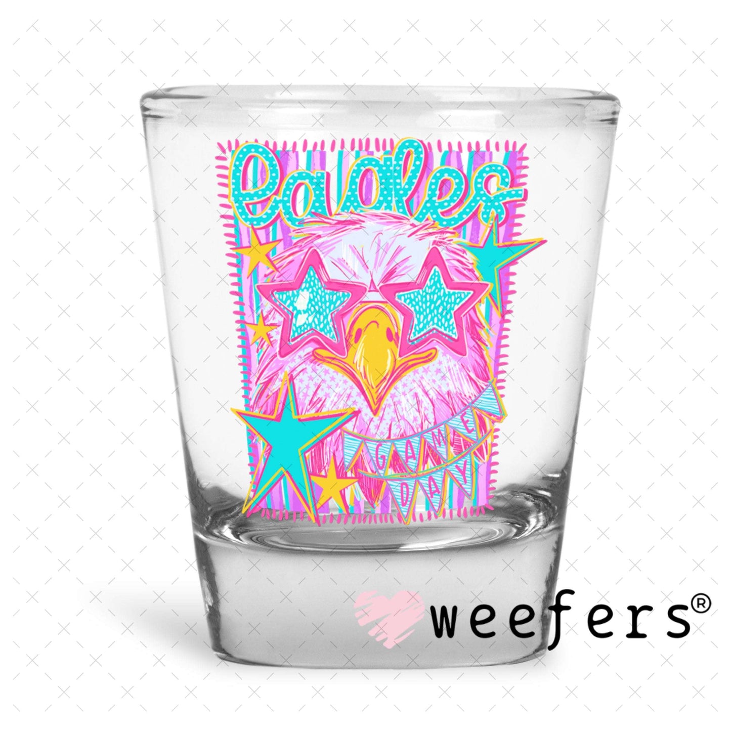 UV DTF Decal - Eagles Game Day Colorful Mascot Shot Glass Heavy Base Weefers