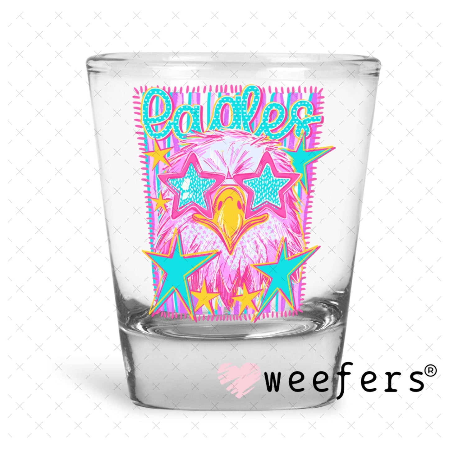 UV DTF Decal - Eagles Colorful Mascot Shot Glass Heavy Base Weefers