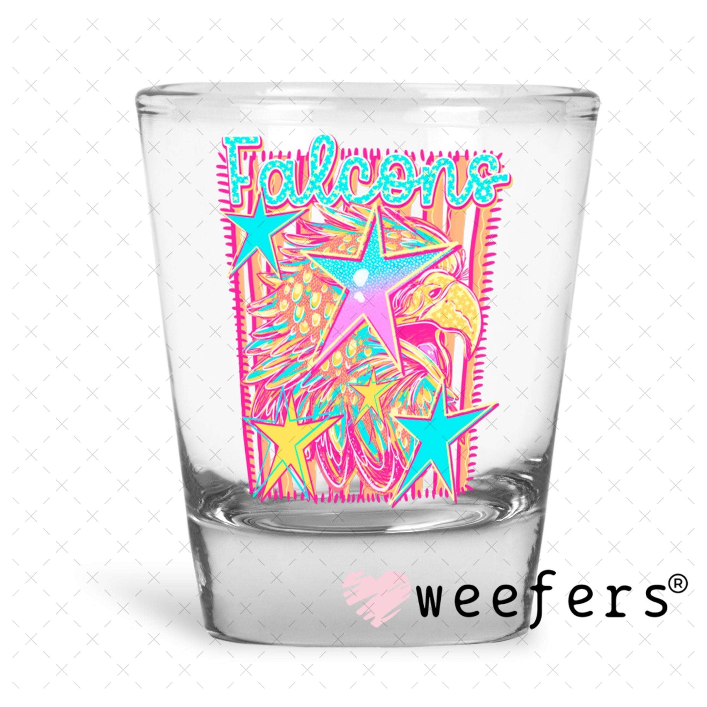 UV DTF Decal - Falcons Colorful Mascot Shot Glass Heavy Base Weefers